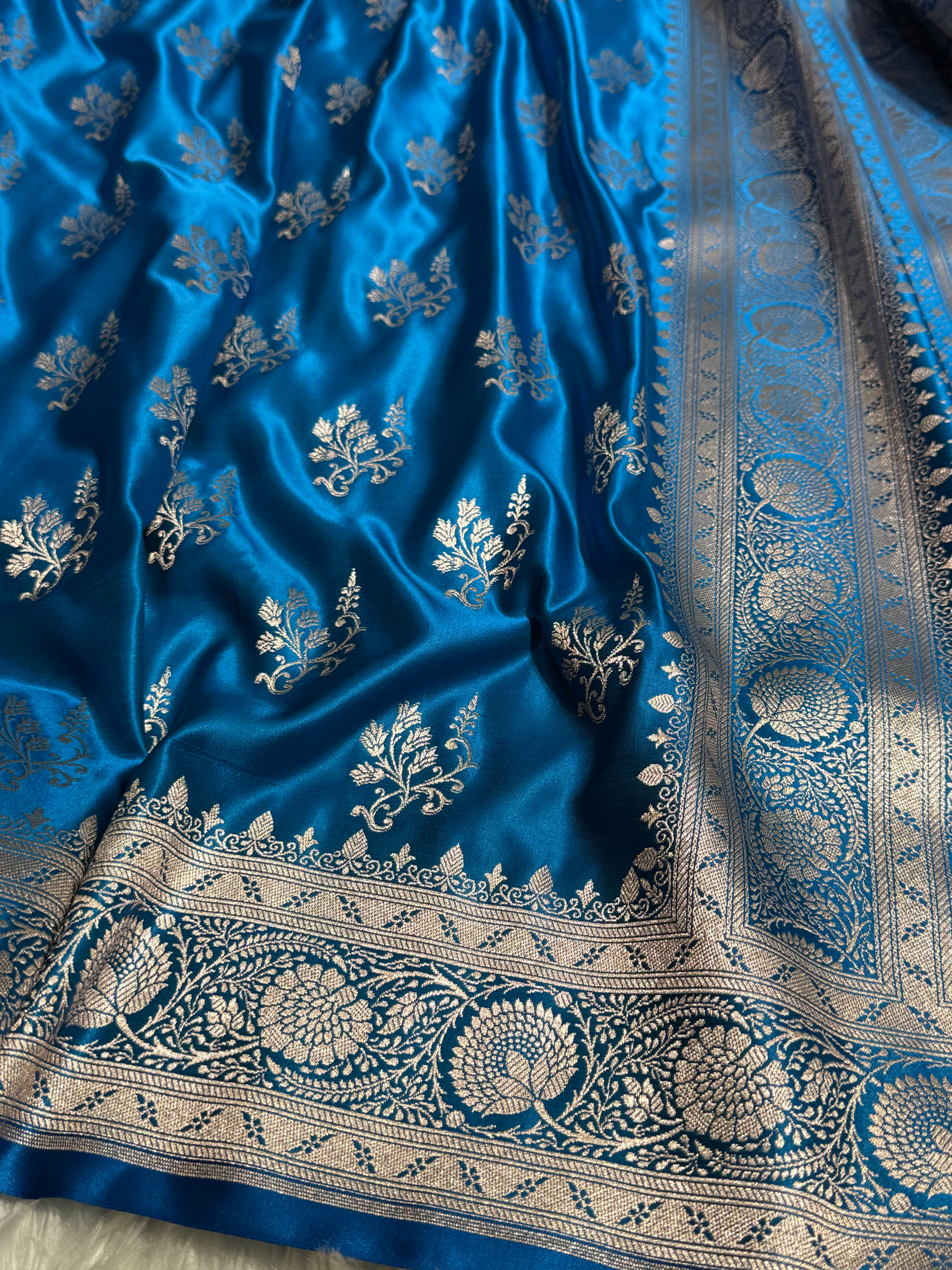 Premium Cross Firozy Blue Banarasi Booti Katan Silk Saree