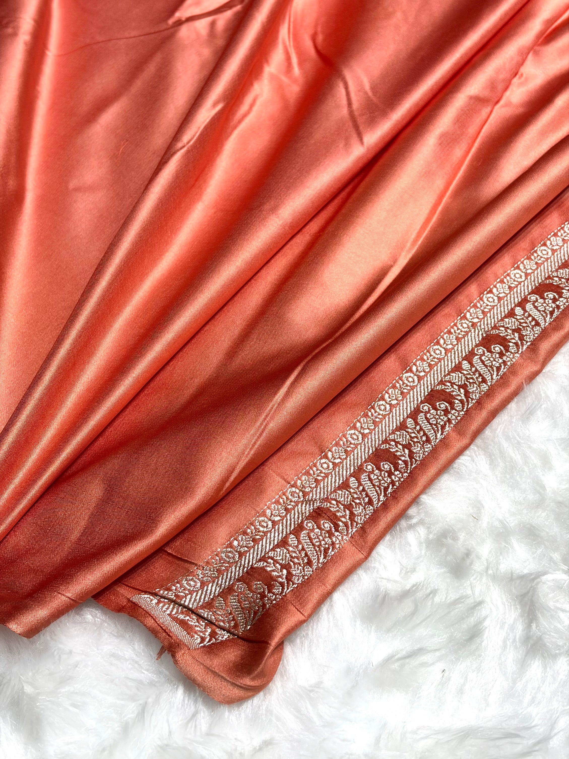 Skirt Border Light Peach Minakari Mashru Silk Saree MS13