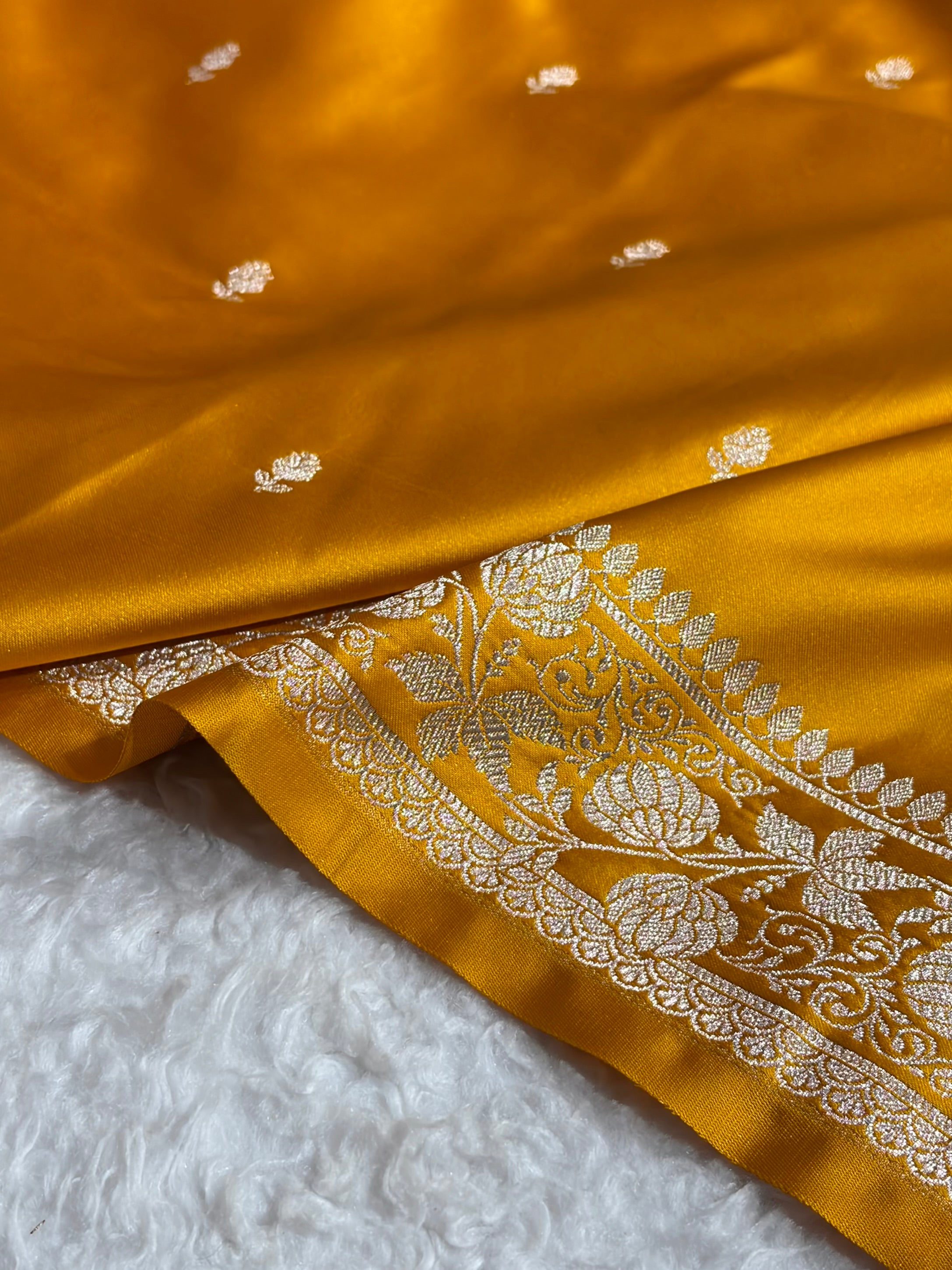 Mustard Shades Banarasi Boota Pattern Floral Mashru Silk Saree MSM-118