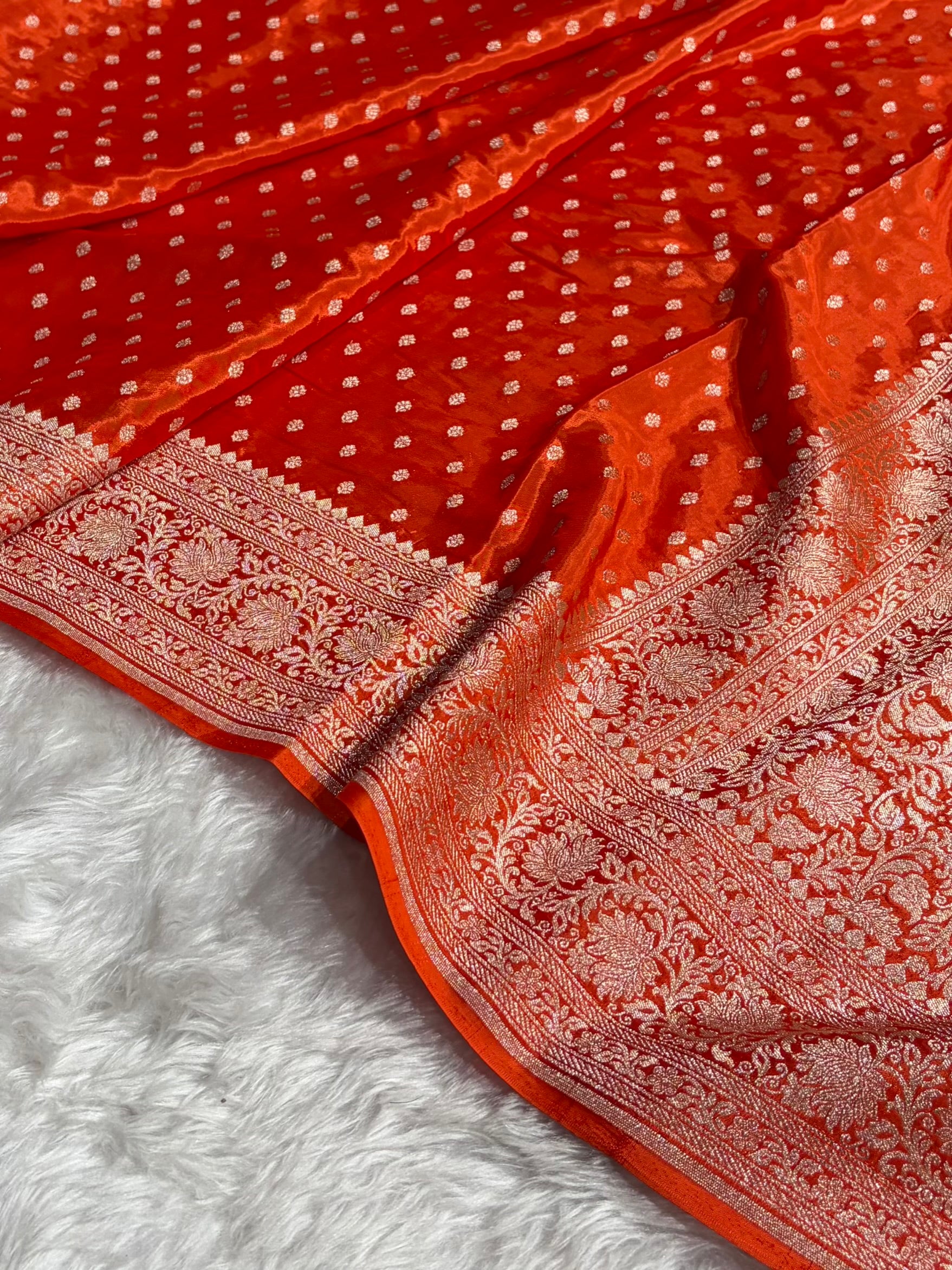 Orange Crepe Silky Katan Banarasi Saree CSK-02