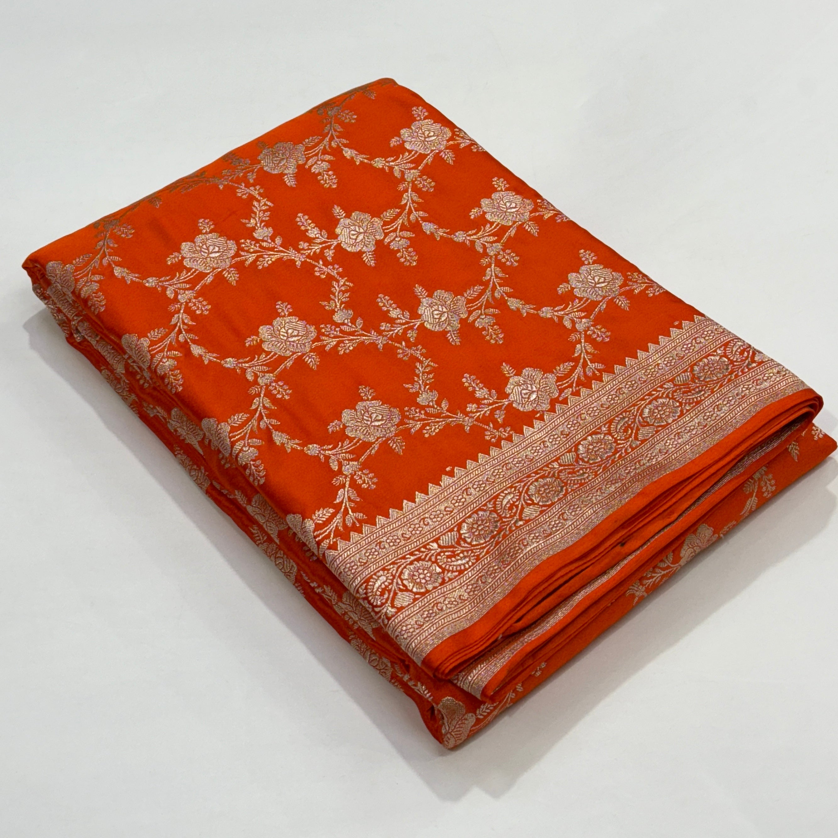 Orange Floral Jaal Mashru Silk Saree