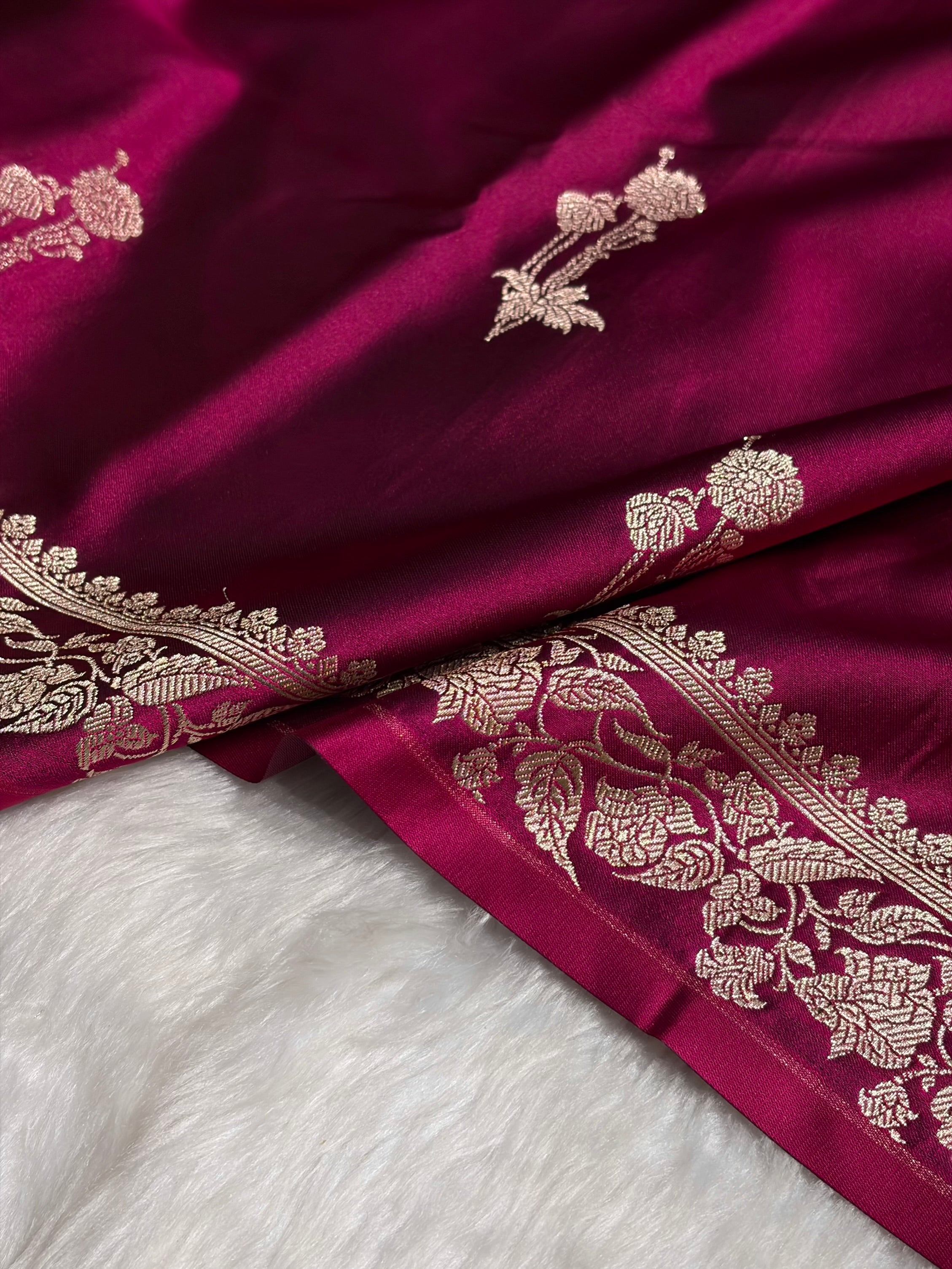 Cross Wine Boota With Floral Border Mashru Silk Saree MSM-92