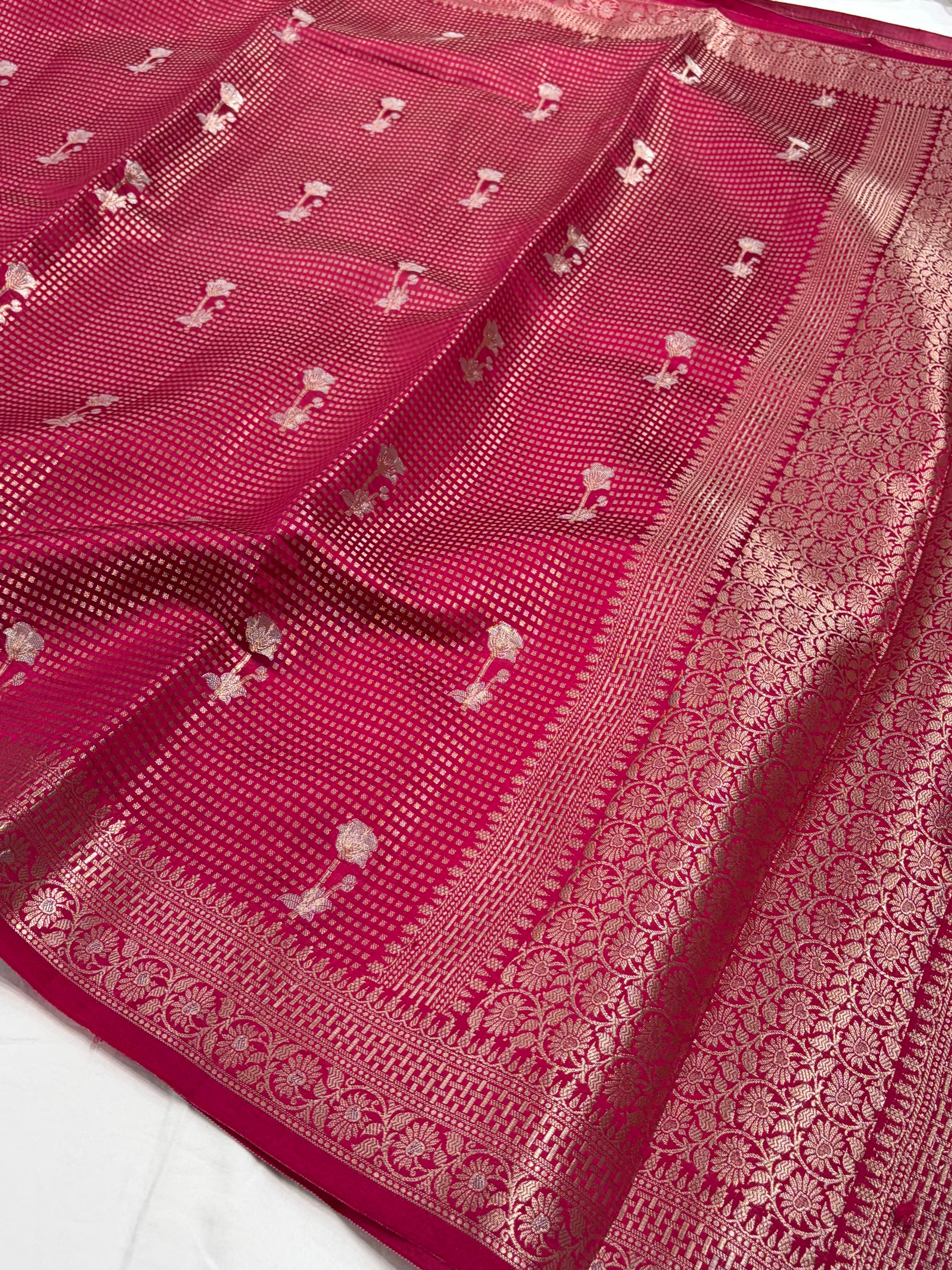 Rani Flower Booti Pure Caramel Silk Saree