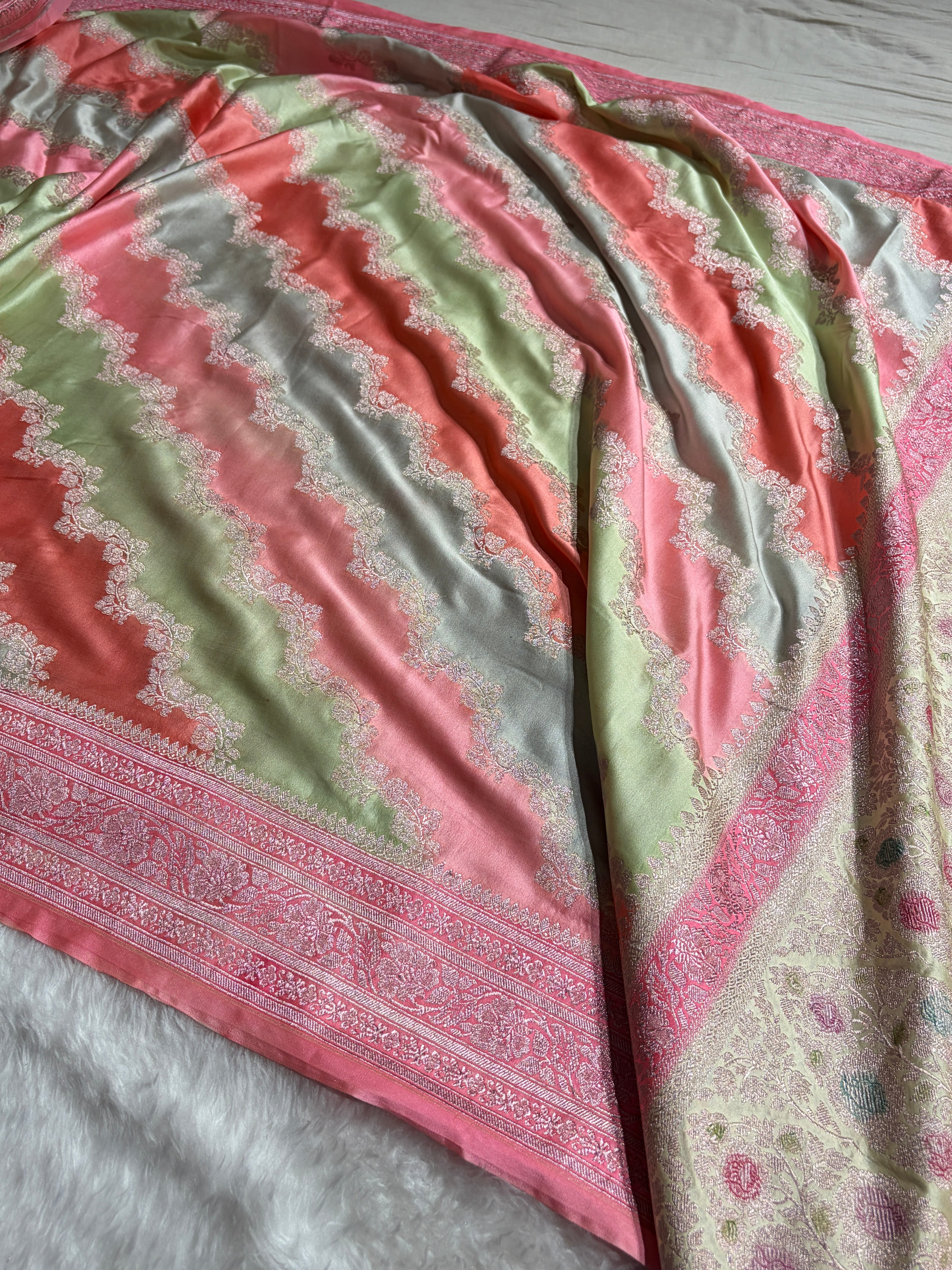 Multi Shade With Cross Rangkat Mashru Silk Saree