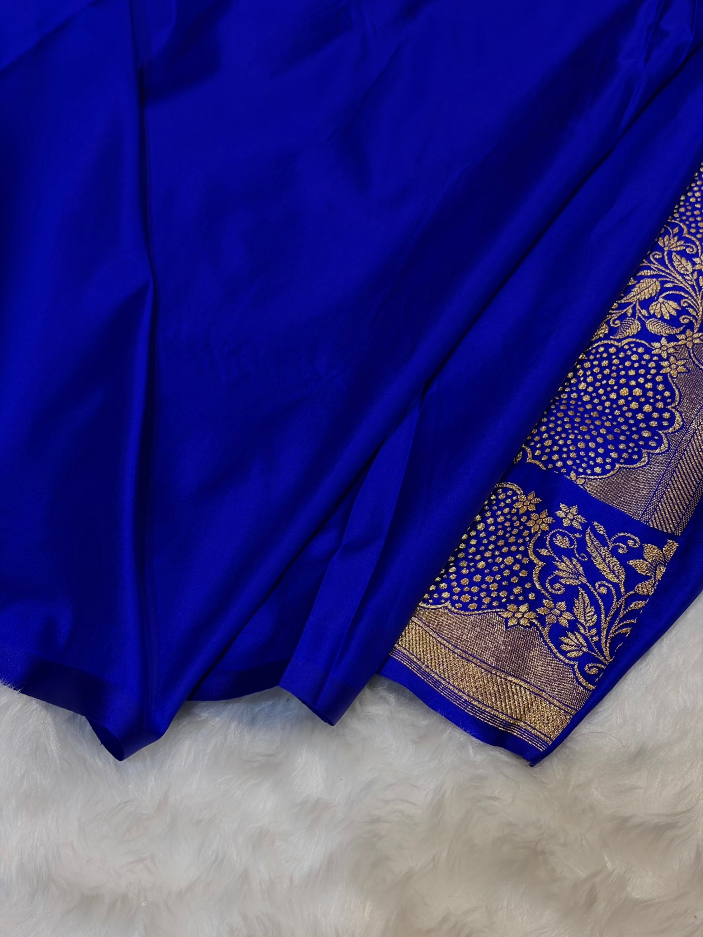 Royal Blue Unique Boota Pattern Satin Katan Silk Saree SK70