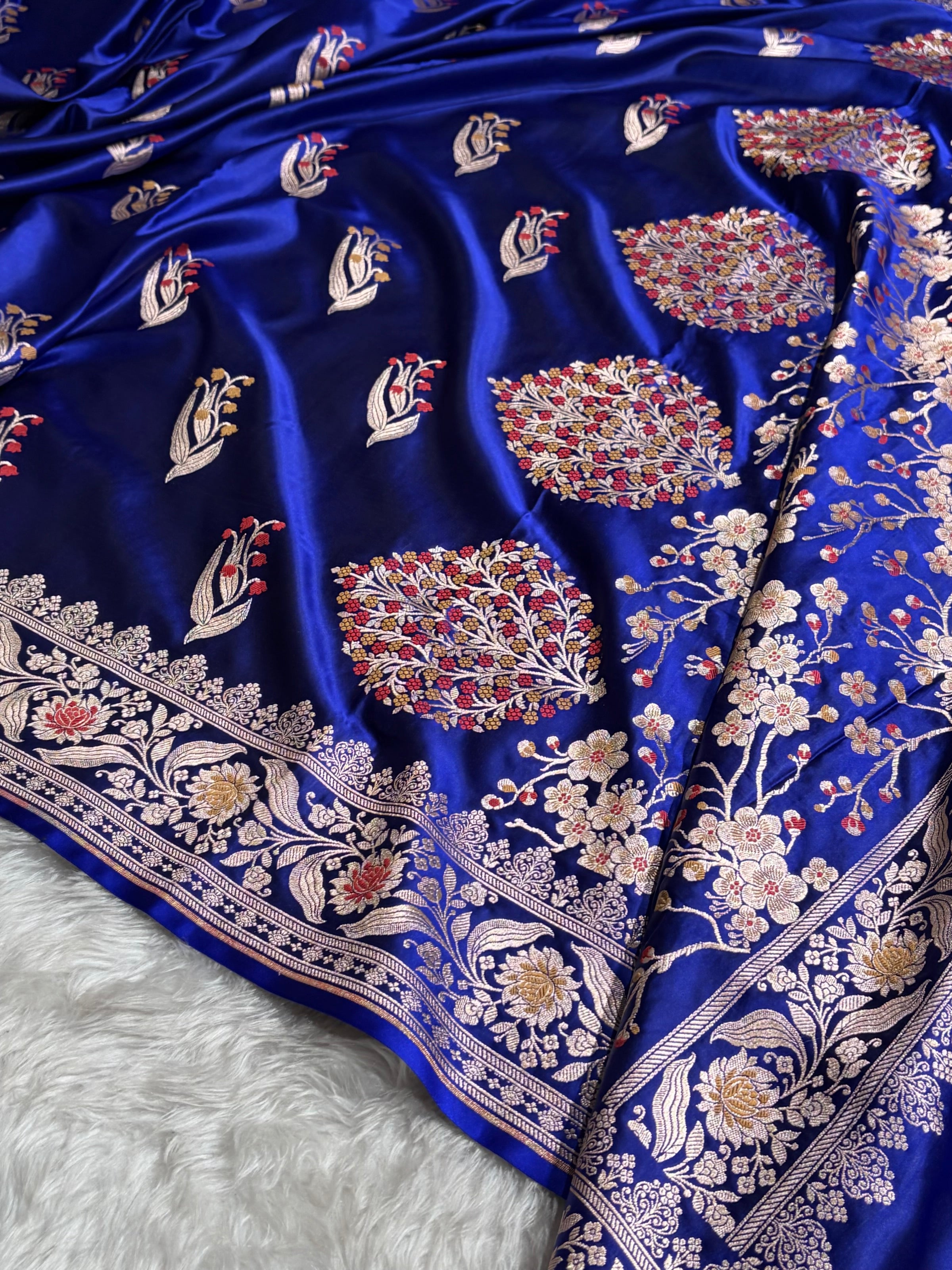 Royal Blue Shades Banarasi Boota Pattern Minakari Floral Mashru Silk Saree MSM-121