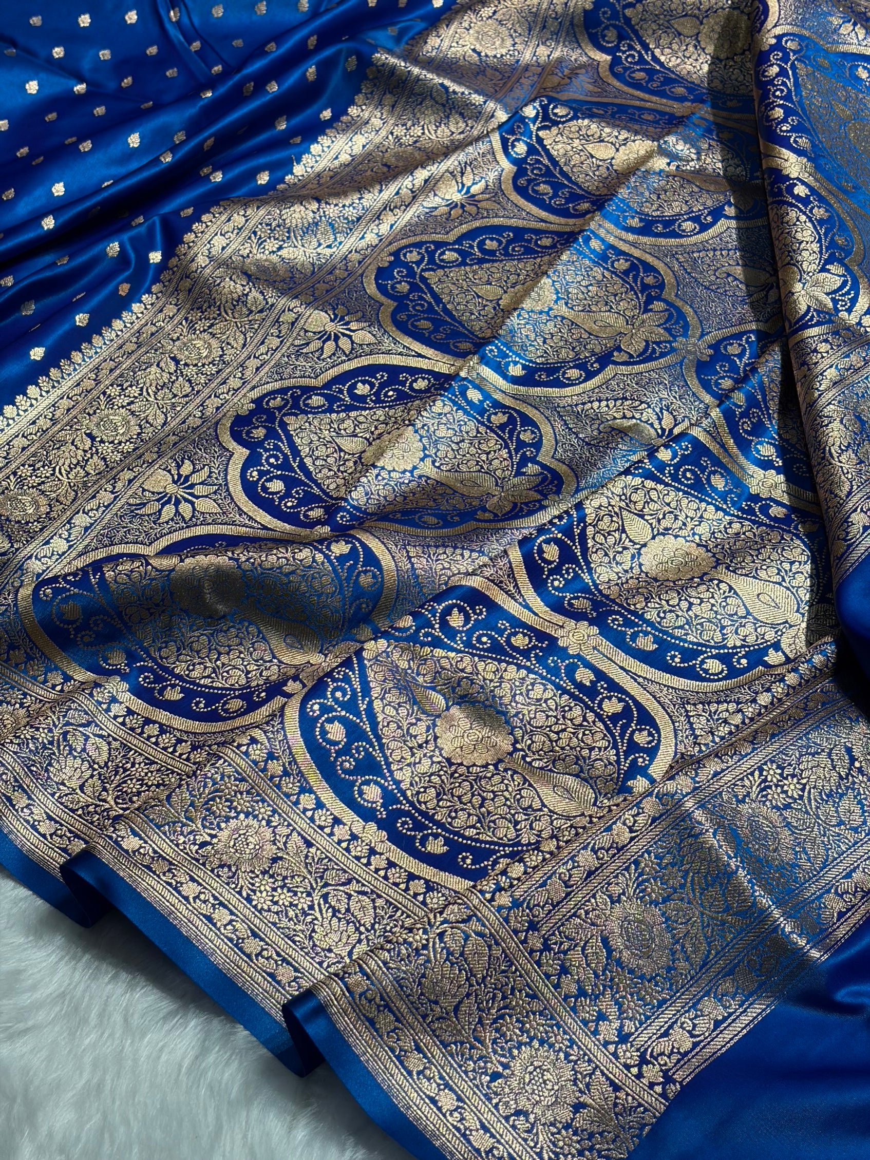 Ultra Light Weight Satin Silk Booti in Dark Firozy Blue Shades SS06