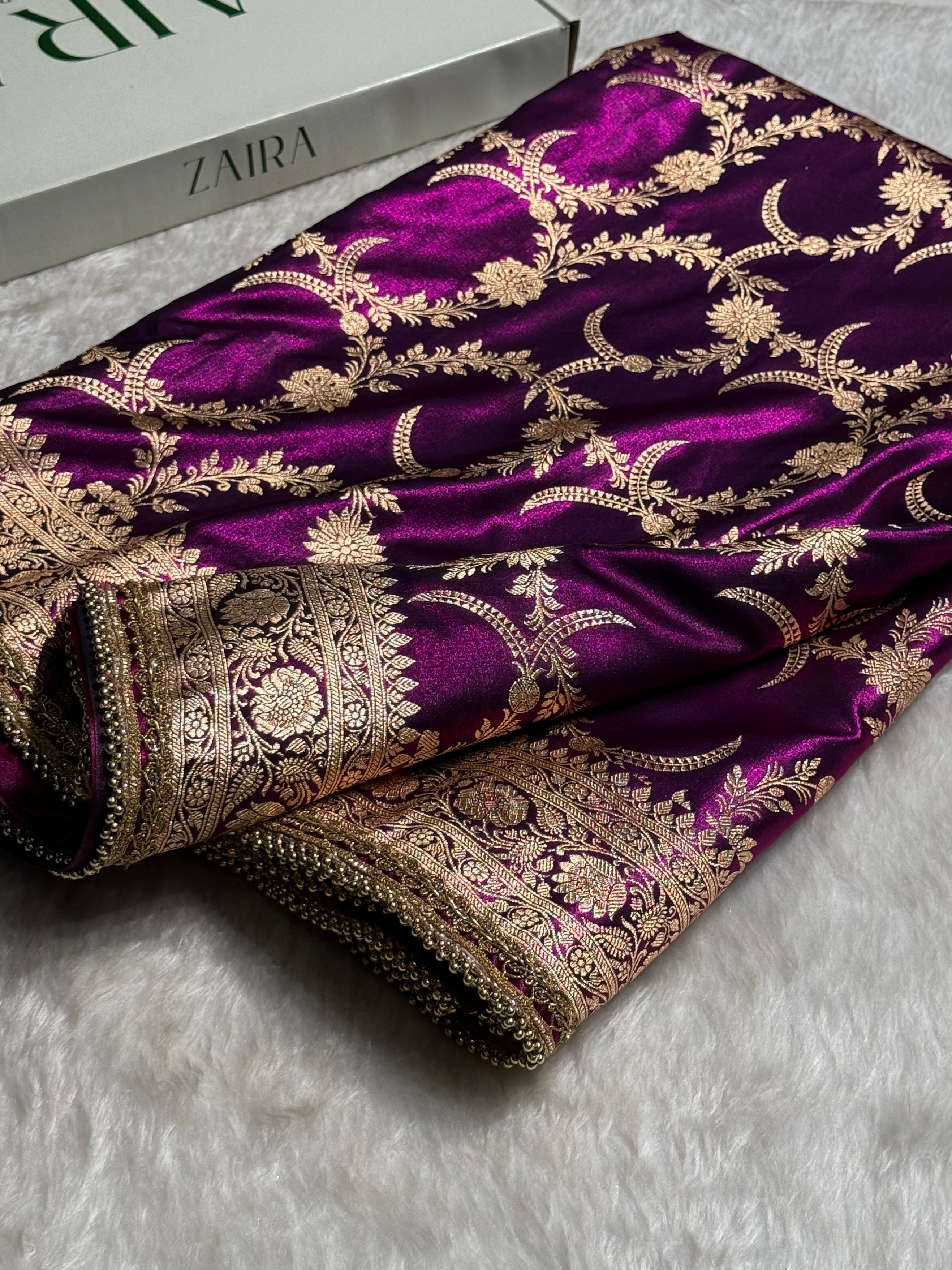 Satin Silk Banarasi Jaal In Wine Shades with Gota Patti SSGP18