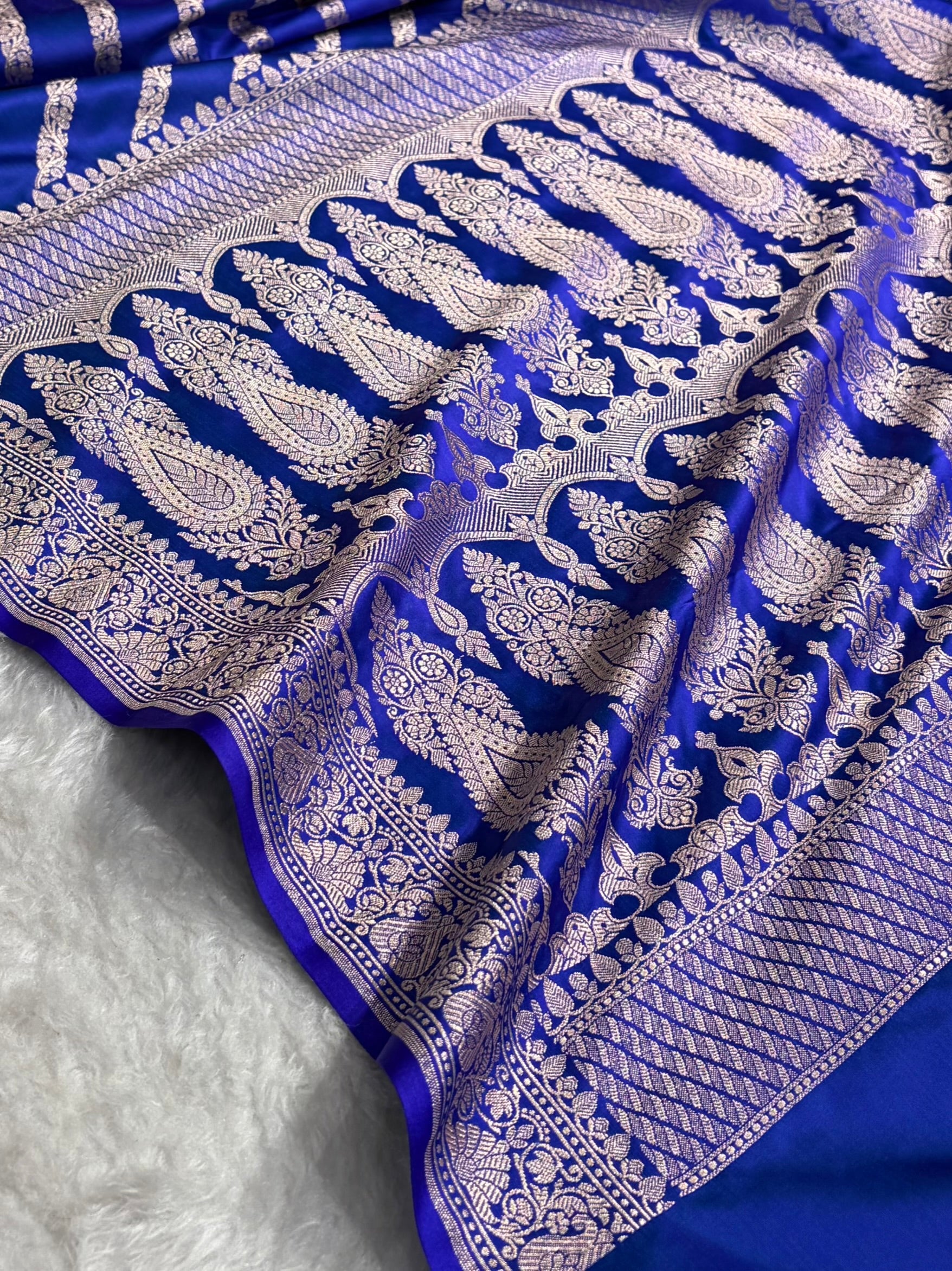 Royal Blue With Floral Border Mashru Silk Saree MSM-98
