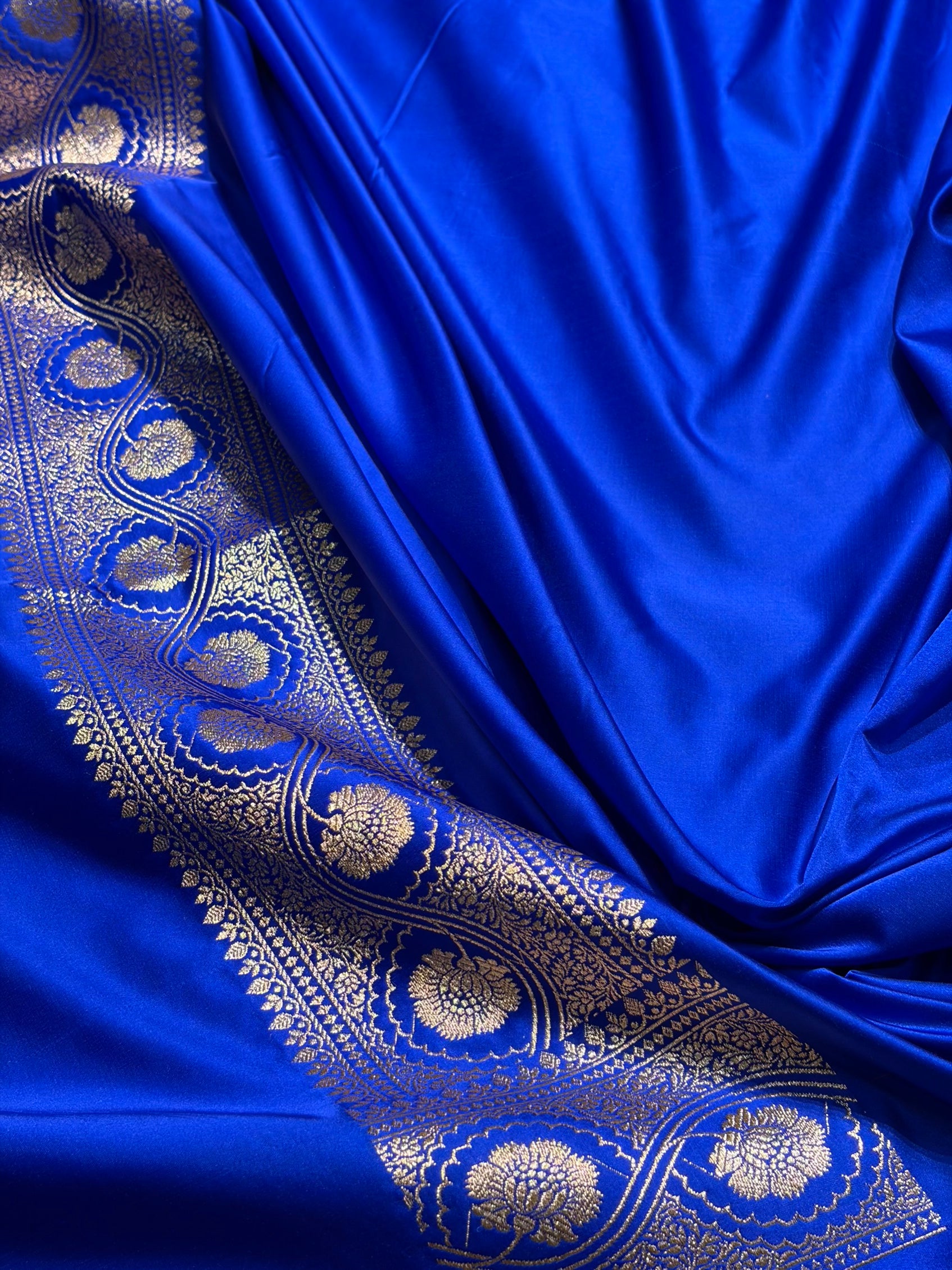 Royal Blue Booti Pattern Satin Katan Silk Saree SK54