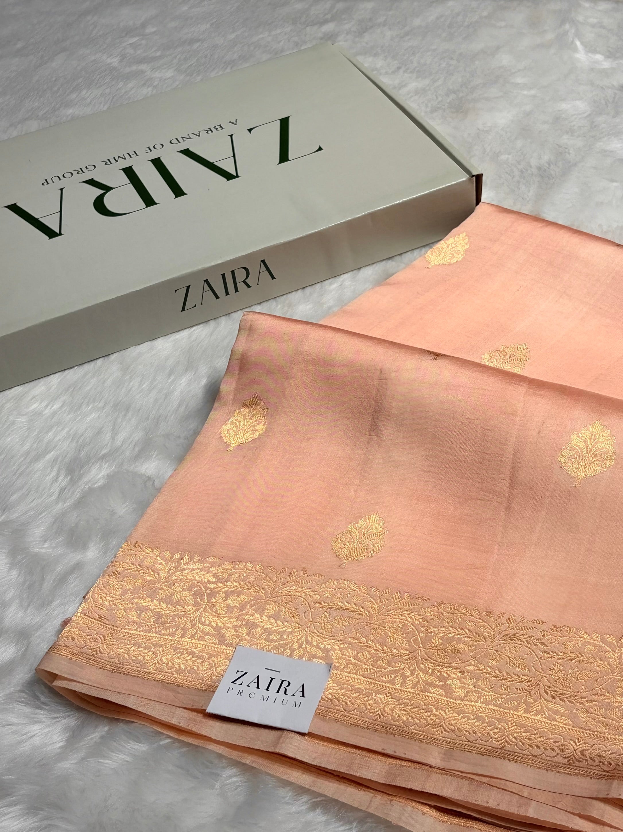 Light Peach Shades Meena Boota Handwoven Raw Mango Silk RM-31