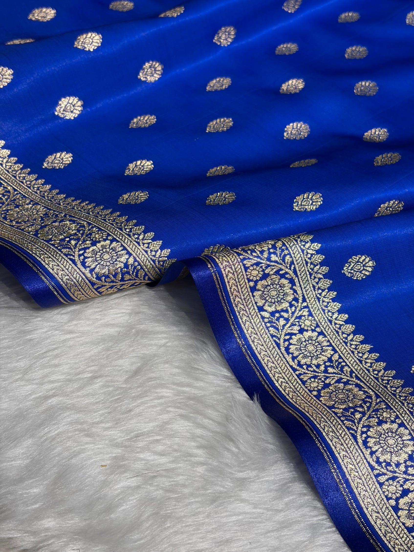 Royal Blue Shades Banarasi Satin Silk Saree SS36