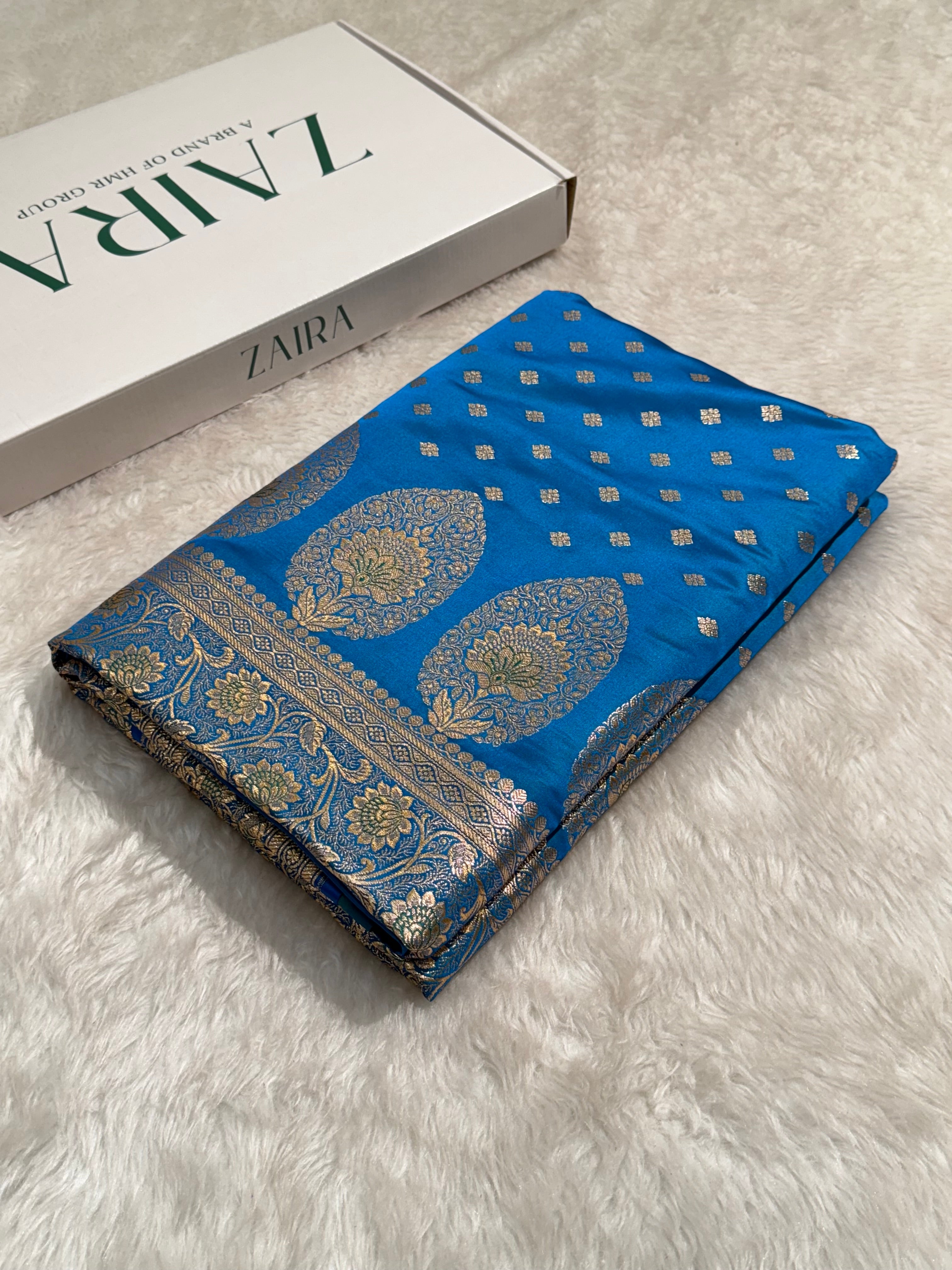 Blended Katan Silk Saree In Blue Shades SK04