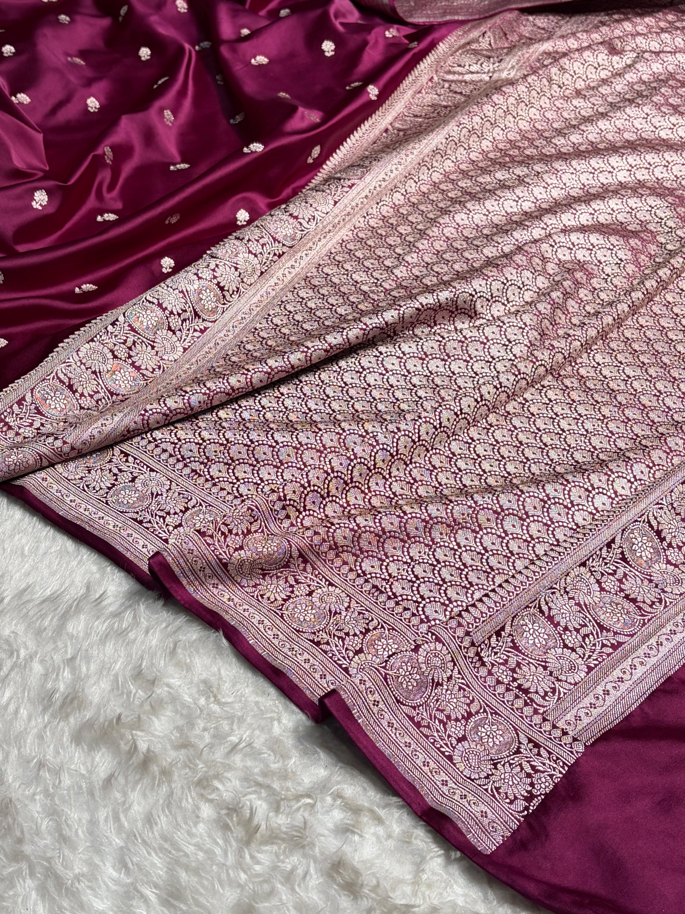 Banarasi Wine Shades Booti Mashru Silk Saree MS73