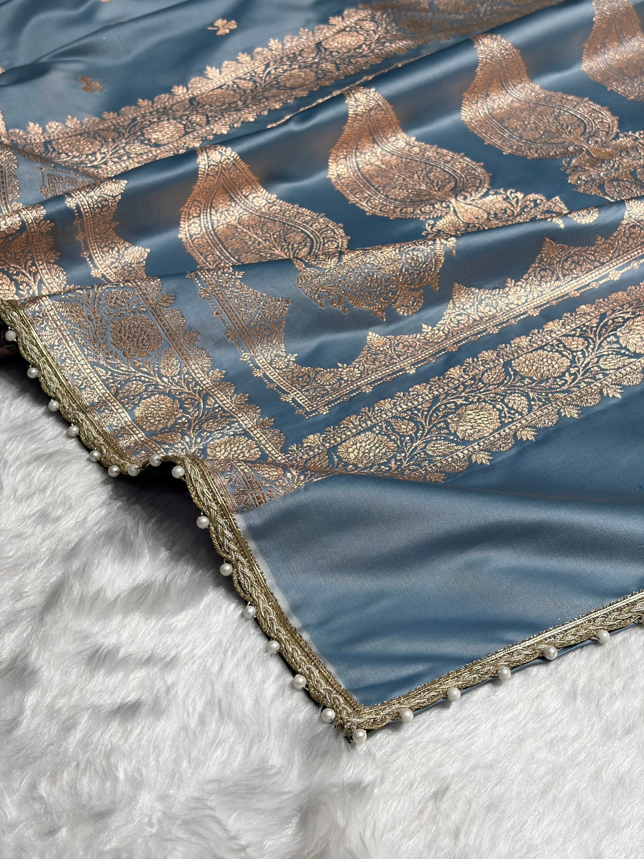 Sky Blue Booti Katan Silk With Gotta Patti Saree SKGP09