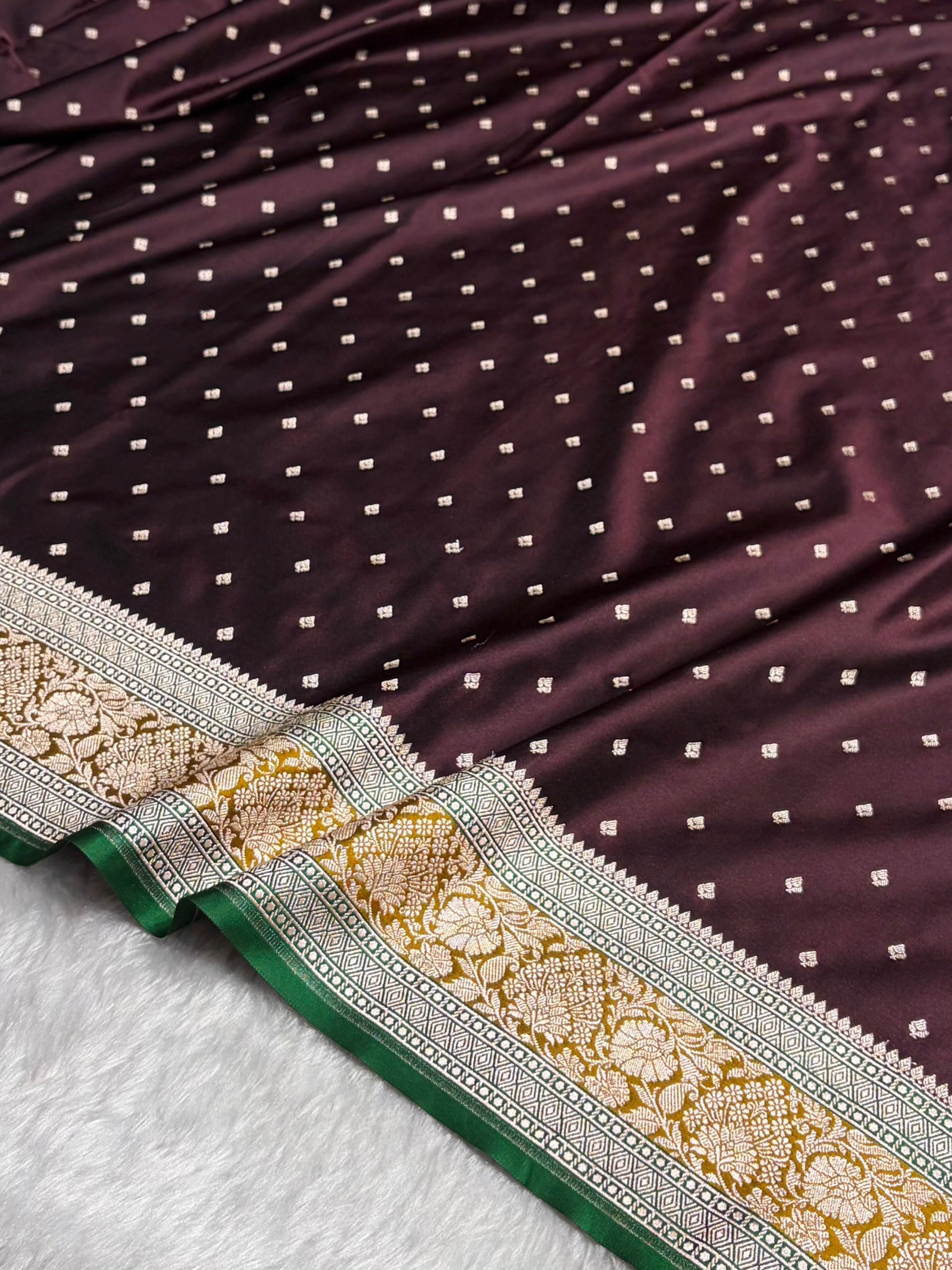 Contrast Dark Wine With Mustard Floral Border Mashru Silk Saree MSM-99