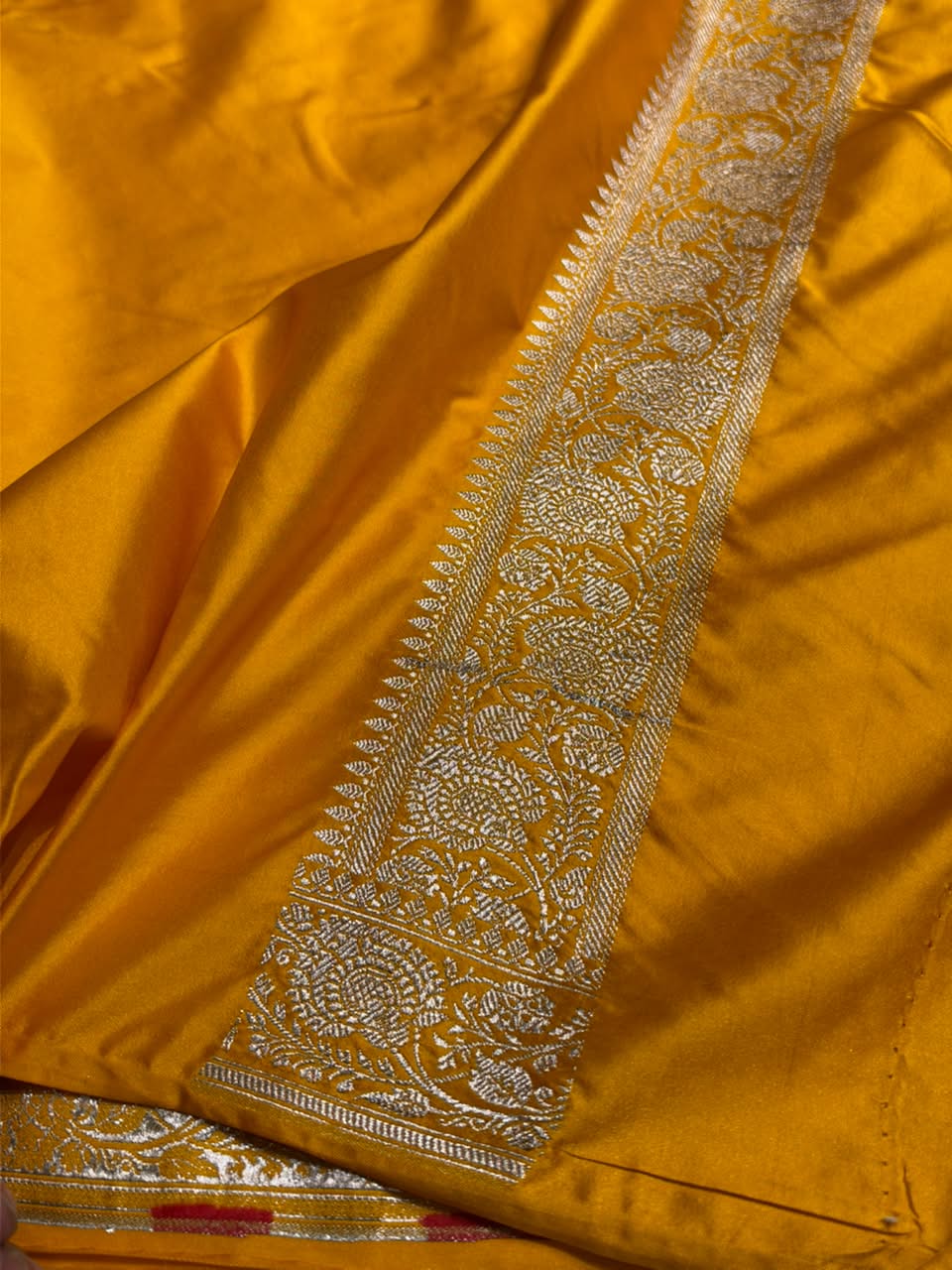 Yellow Banarasi Silk Saree with Polka Dot Buti & Woven Border MCS111