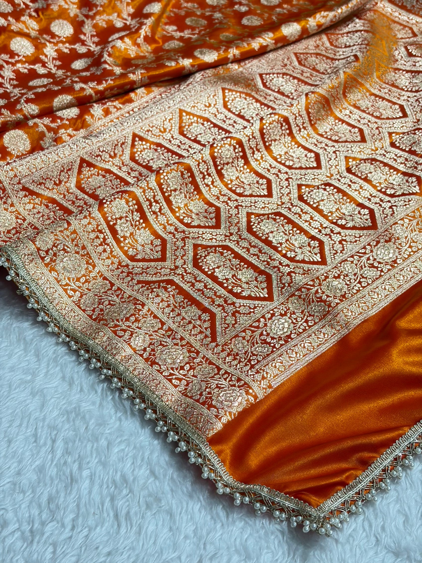 Banarasi Fire Gold Satin Silk Saree with Gota Patti SSGP15