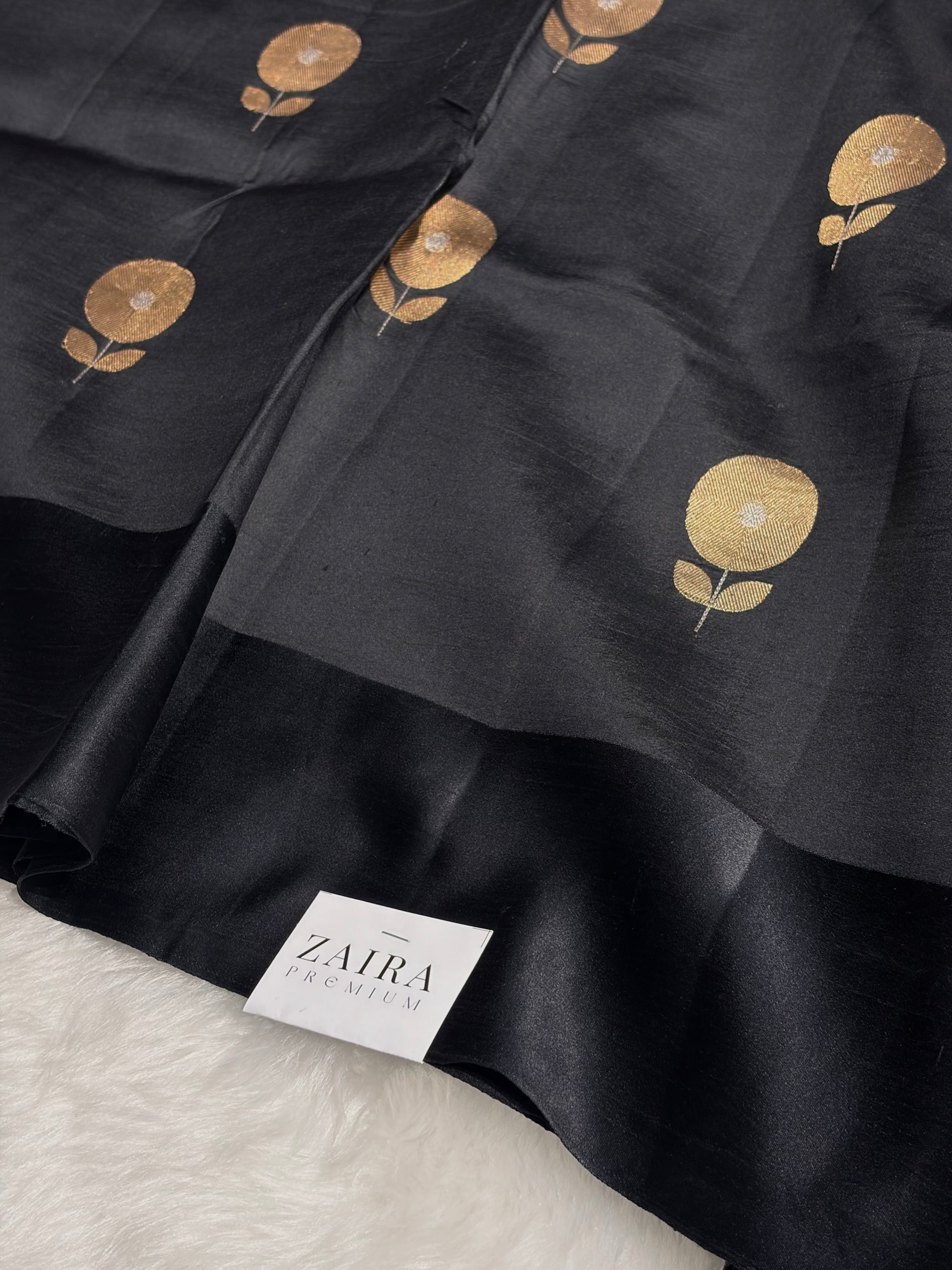 Black Meena Boota Handwoven Raw Mango Silk RM-30