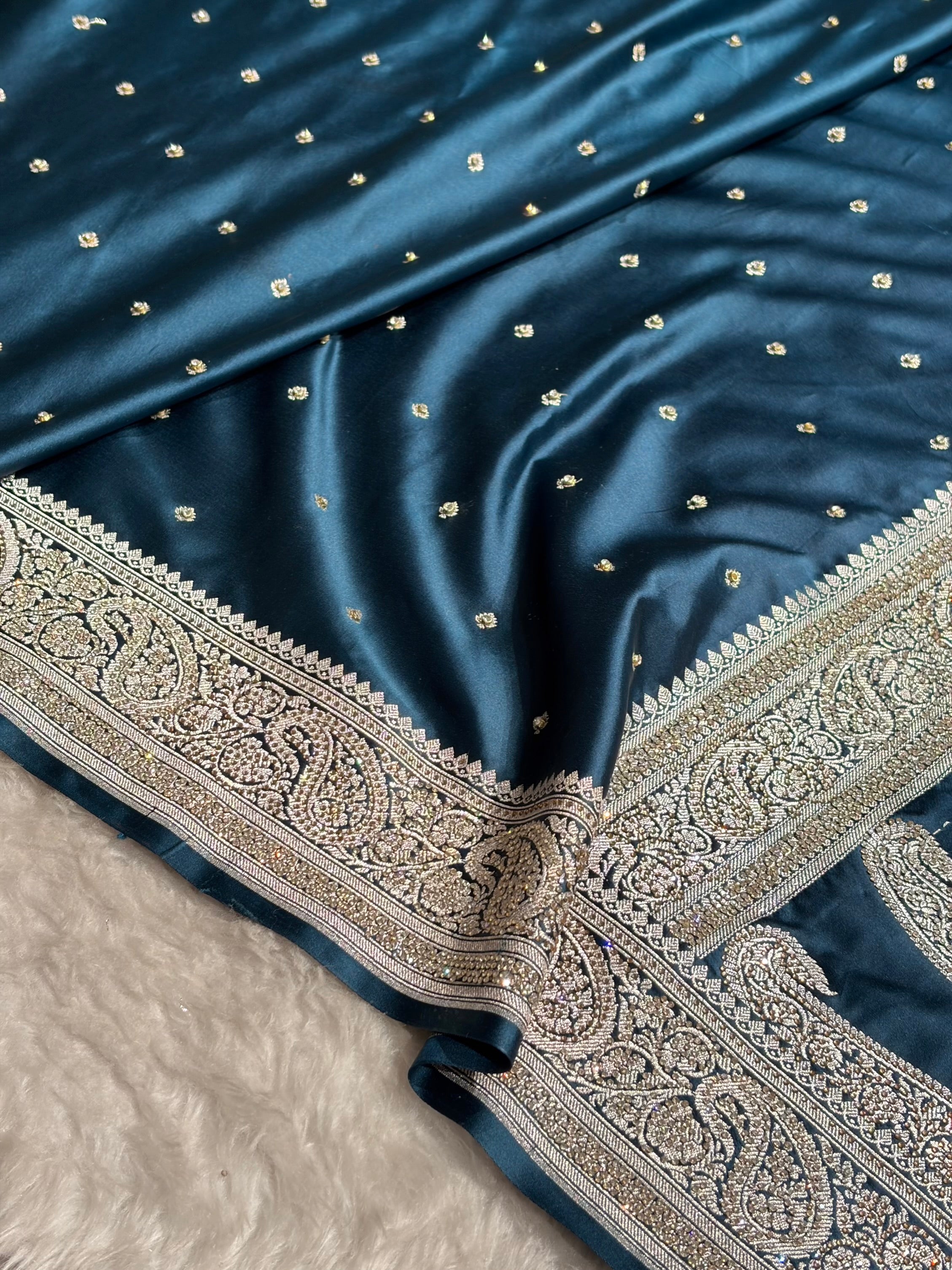 Beautiful German Blue Booti with Swarovski Work Mashru Silk Saree BSS06