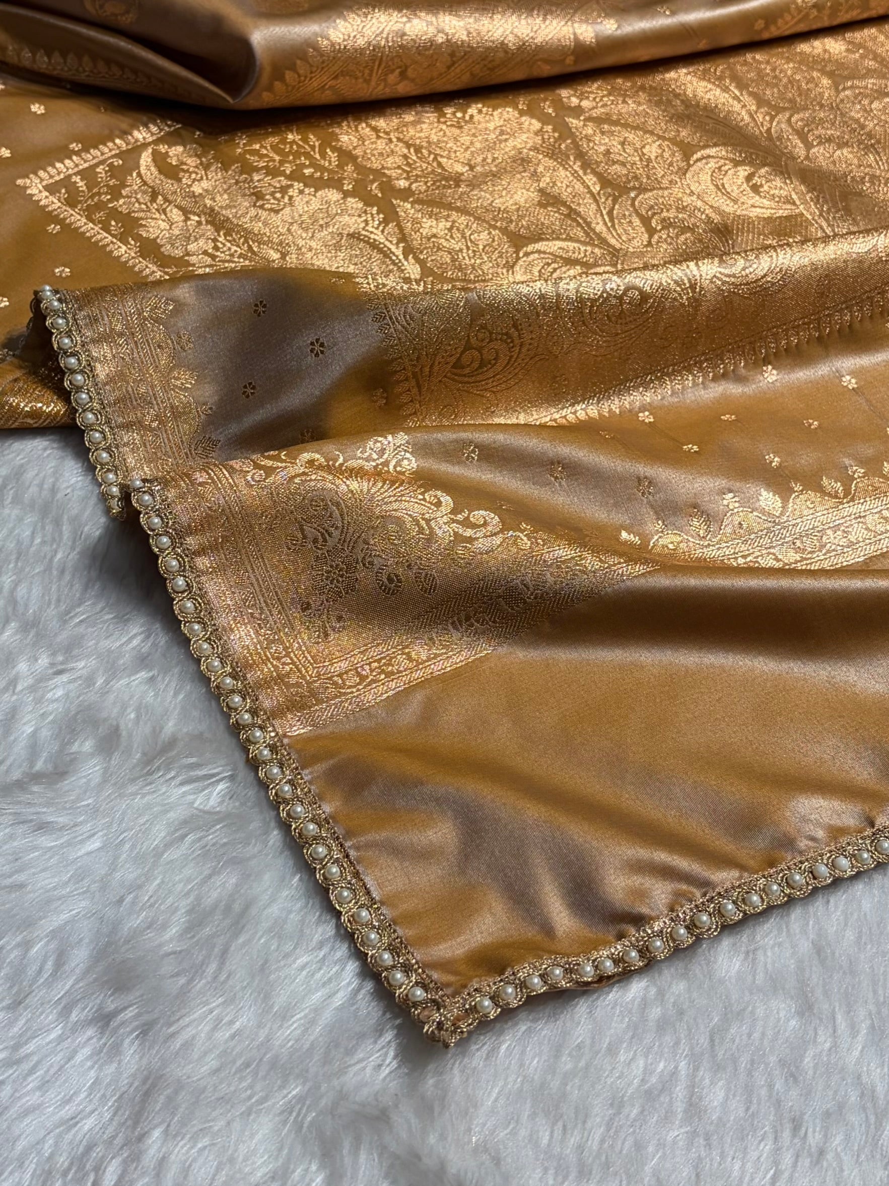 Banarasi Satin Silk Saree With Gotta Patti Booti Motif in Tusser Shades SSGP20