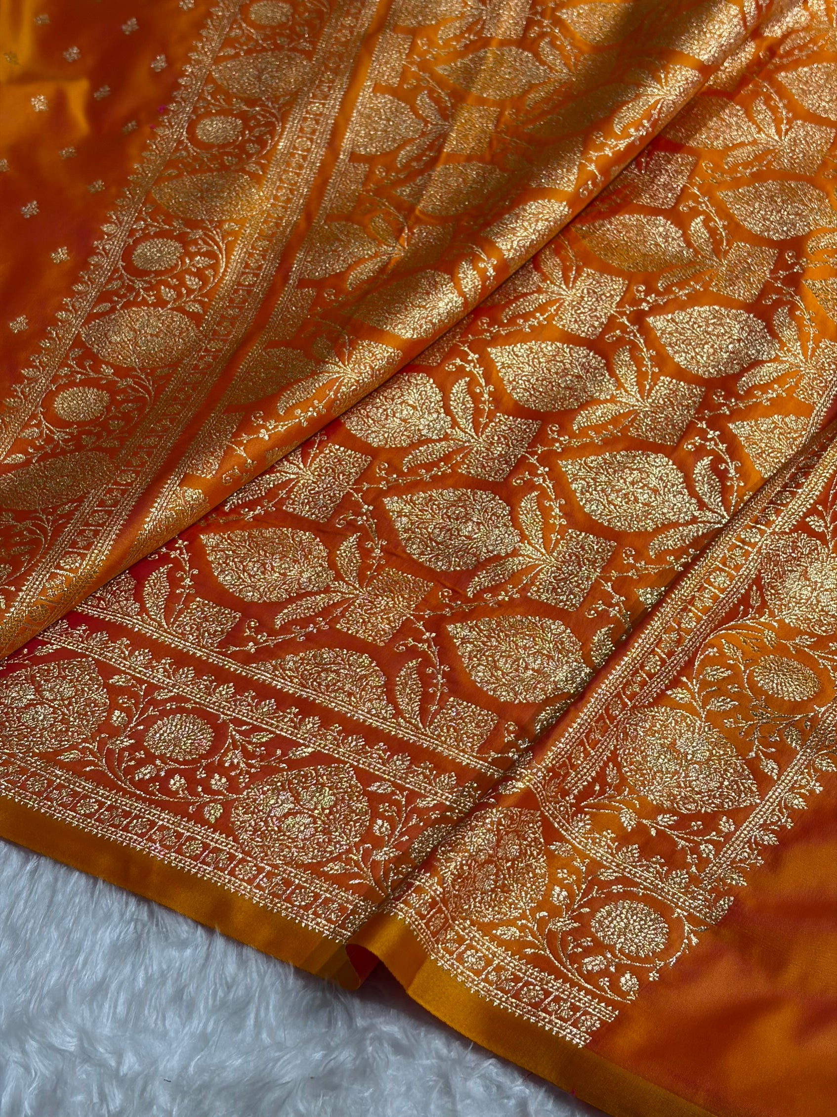 Banarasi Satin Katan Saree With Boota in Fanta Orange Shades SK117