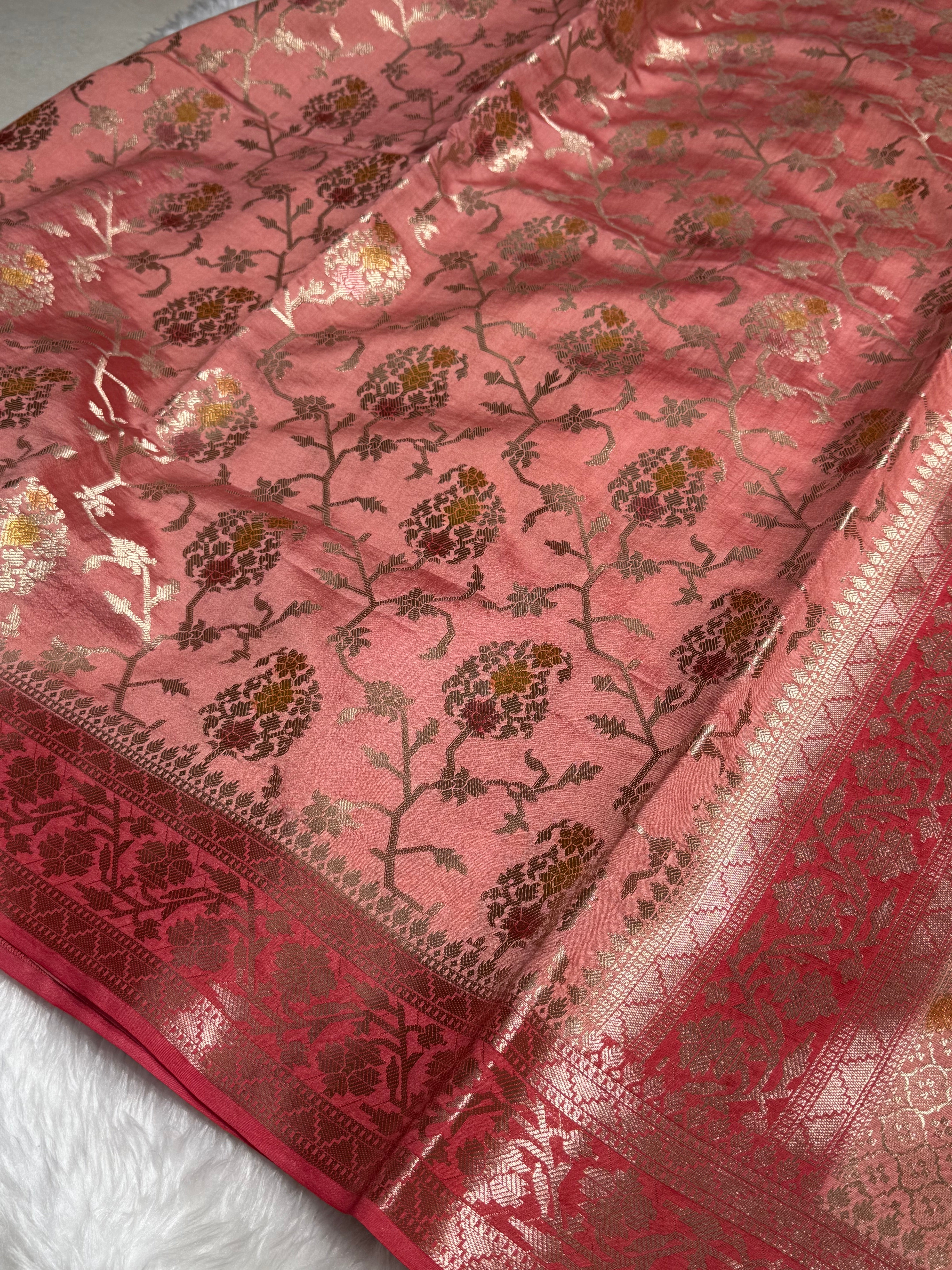 Minakari Peach Shades Pure Chiniya Silk