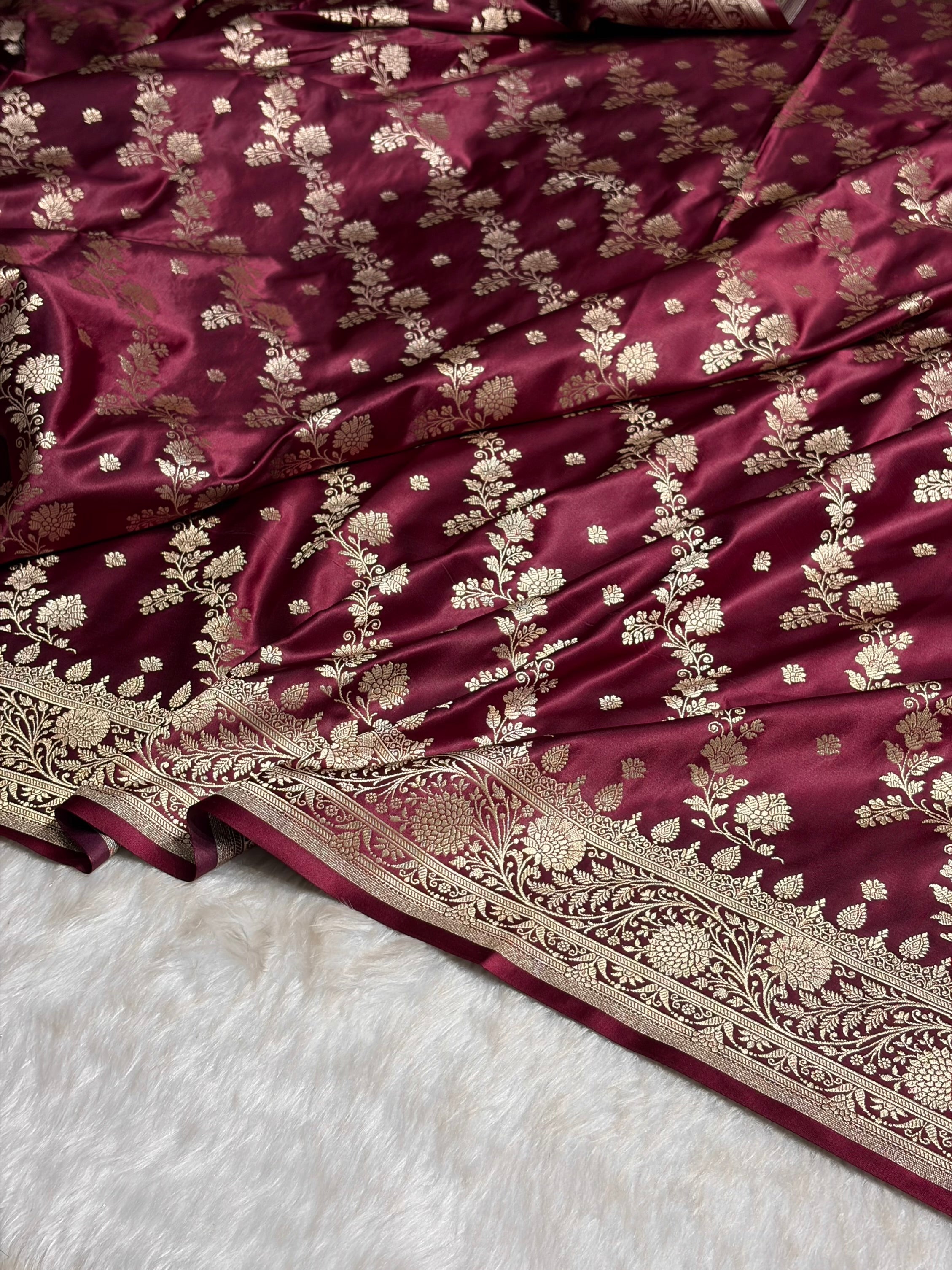 Garnet Cross & Booti Banarasi Katan Silk Saree SK24