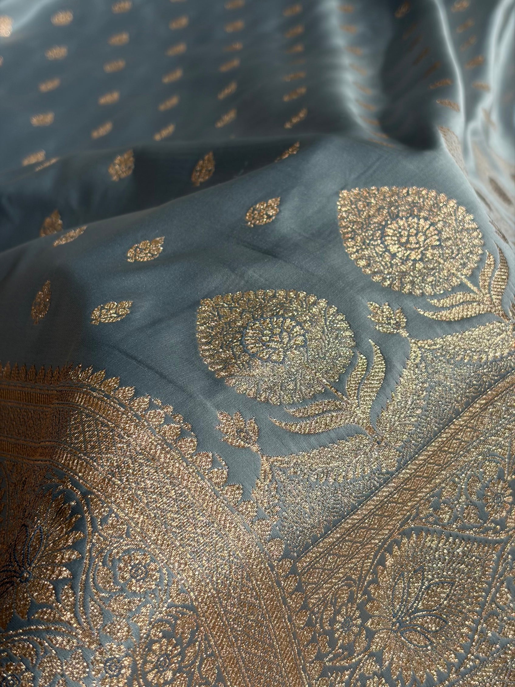 Katan Silk Saree In Grey Shades SK10