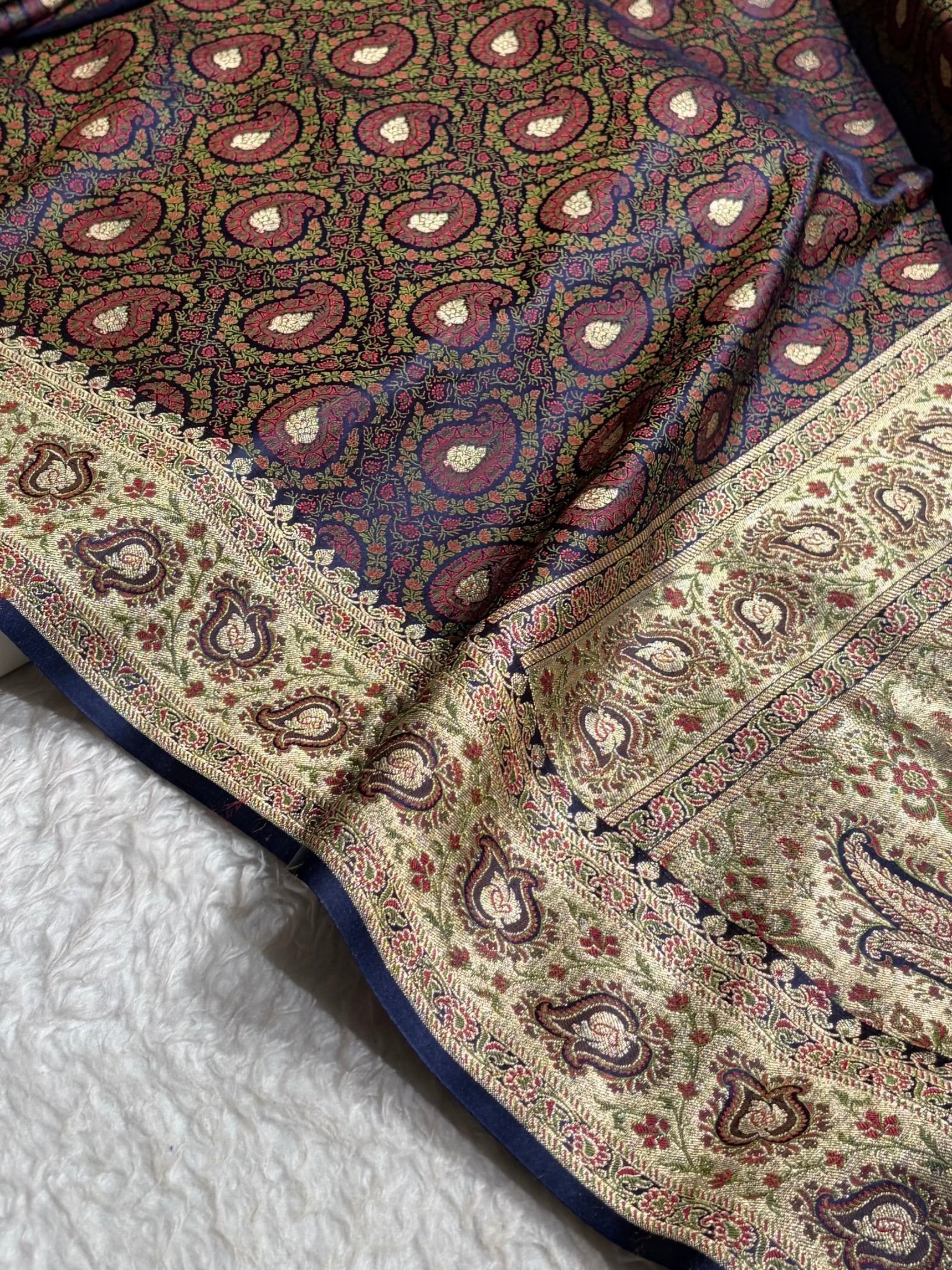 Navy Blue Jamawar Tanchoi With Minakari Jaal Katan Silk Saree SKTM-25