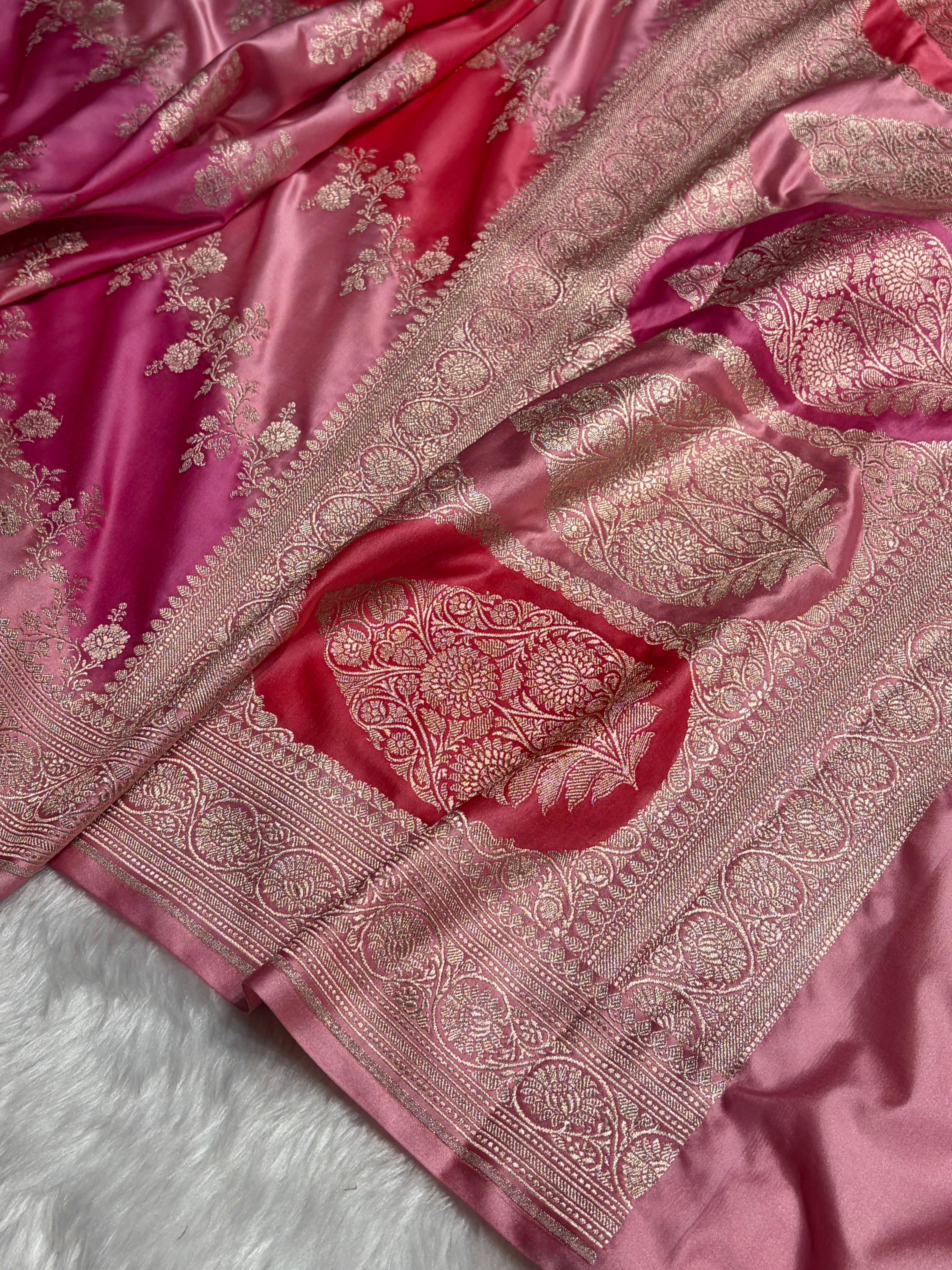 Blush Pink Rangkat Banarasi Cross Mashru Silk Saree MS01