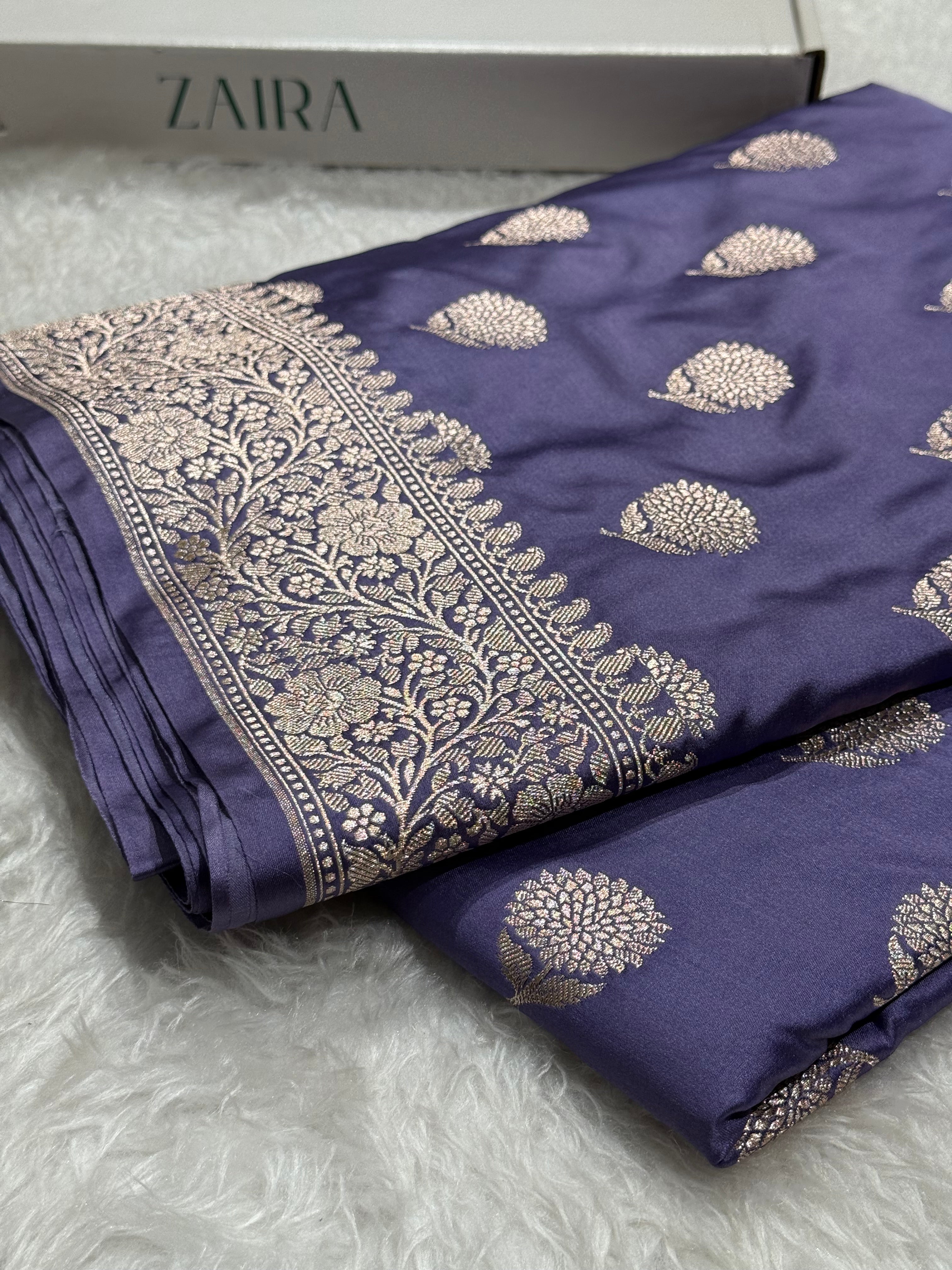 Lavender Tree Boota Mashru Silk Saree