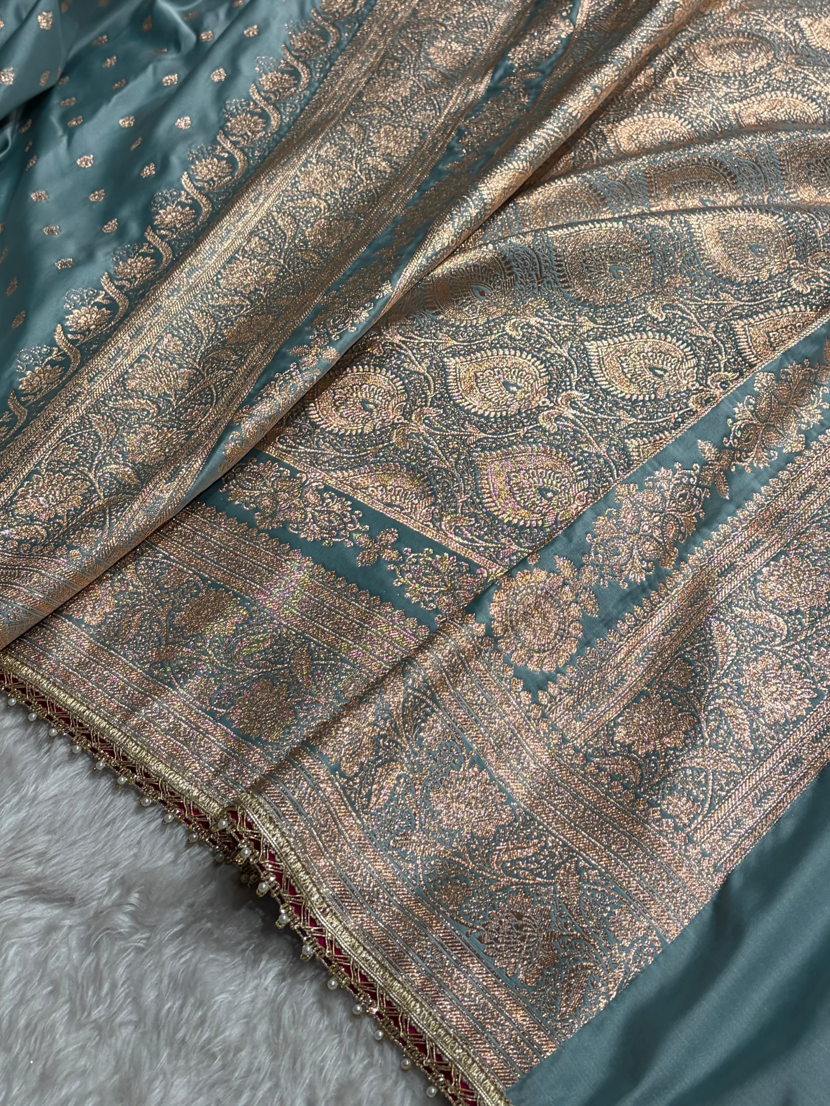 Turquoise Banarasi Satin Katan Silk Saree with gotta Patti SKGP08