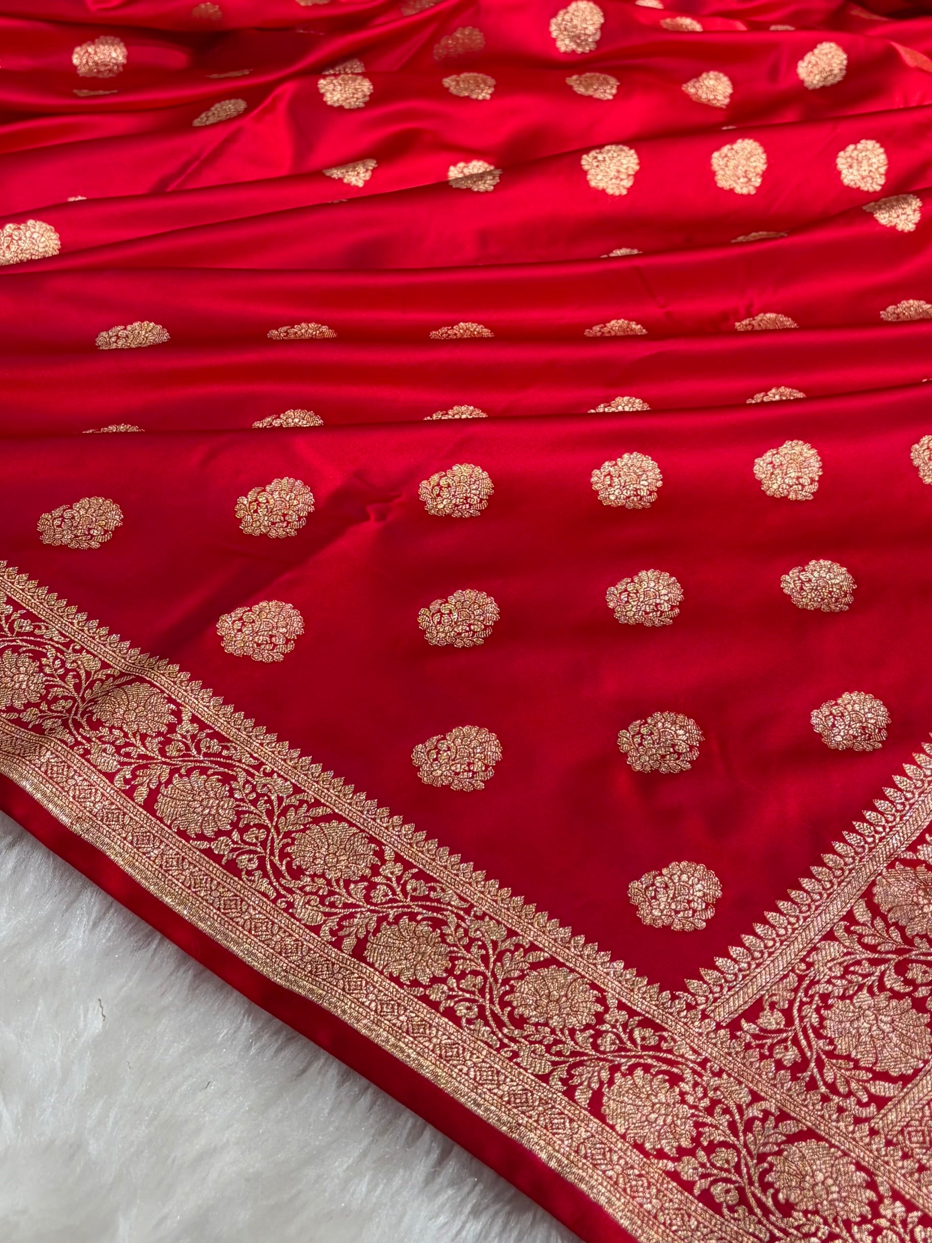 Banarasi Satin Katan Saree With Boota in Red Shades SK109