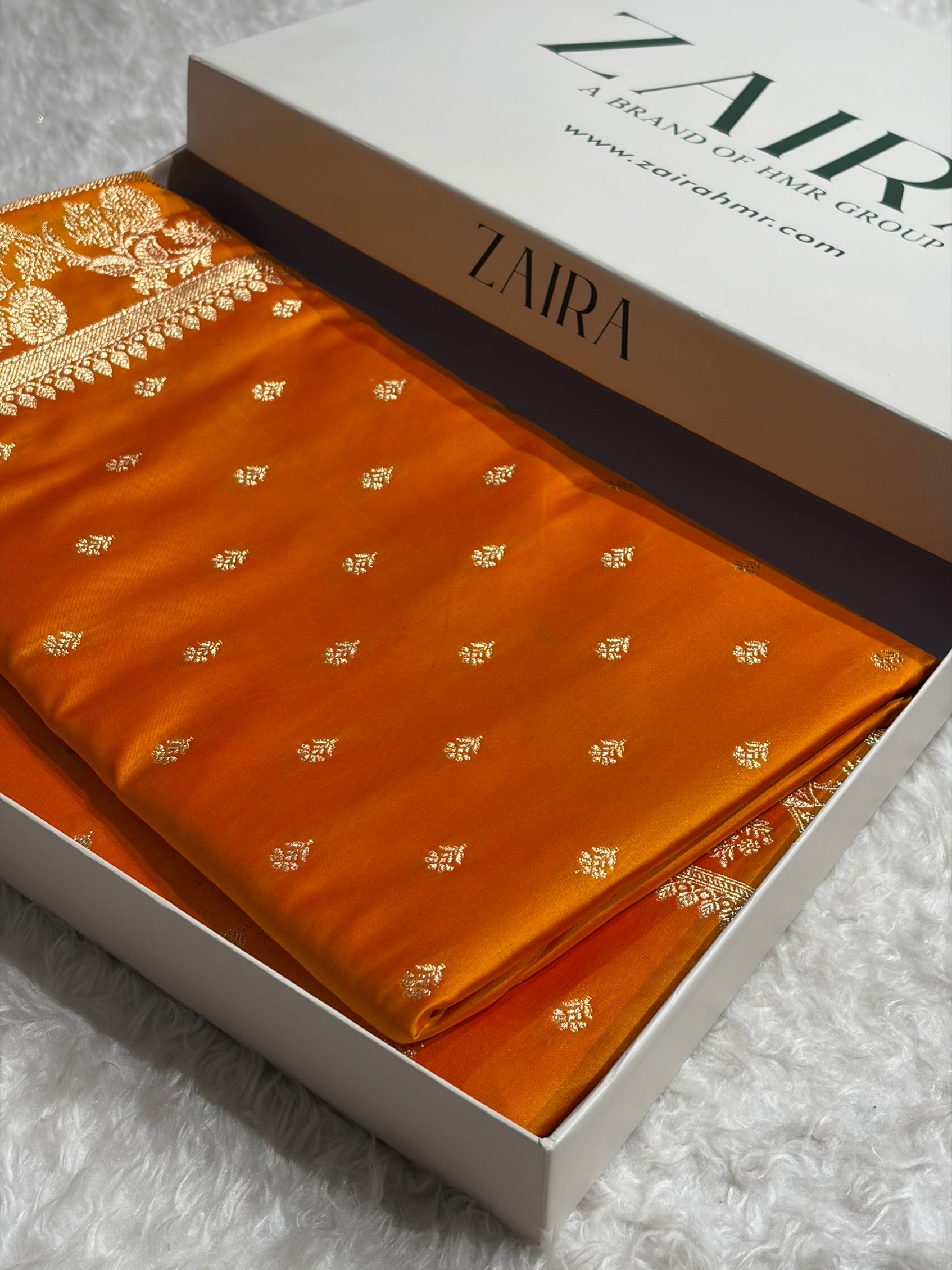 Banarasi Fanta Orange Shades Floral Pattern Satin Katan Silk Saree SK77