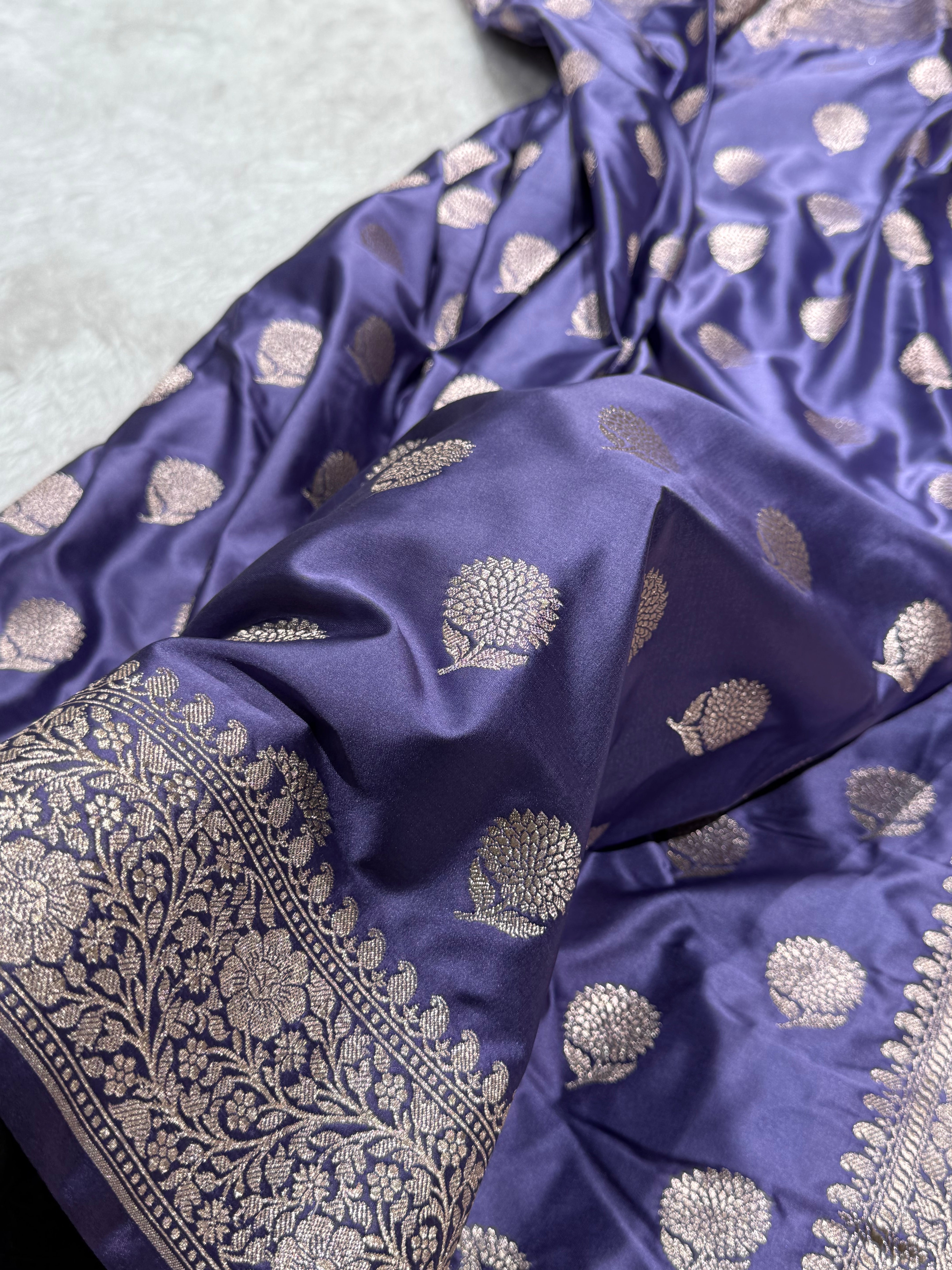 Lavender Tree Boota Mashru Silk Saree