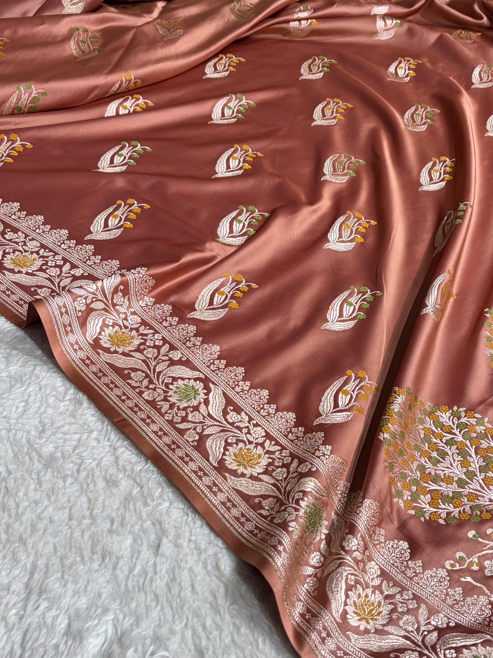 Copper Shades Banarasi Boota Pattern Minakari Floral Mashru Silk Saree MSM-121