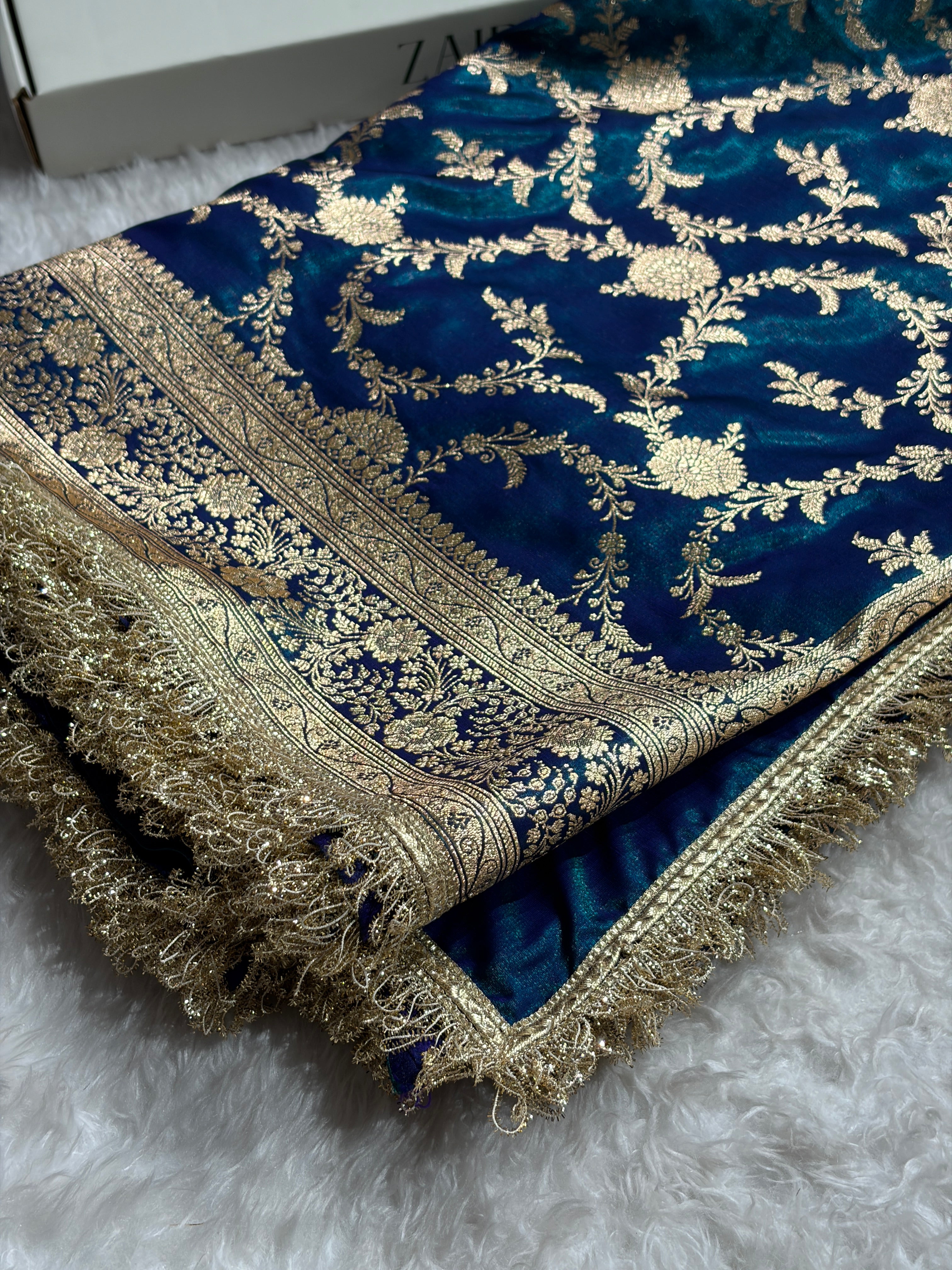 Peacock Banarasi Jaal Satin Silk Saree with gotta patti SSGP14
