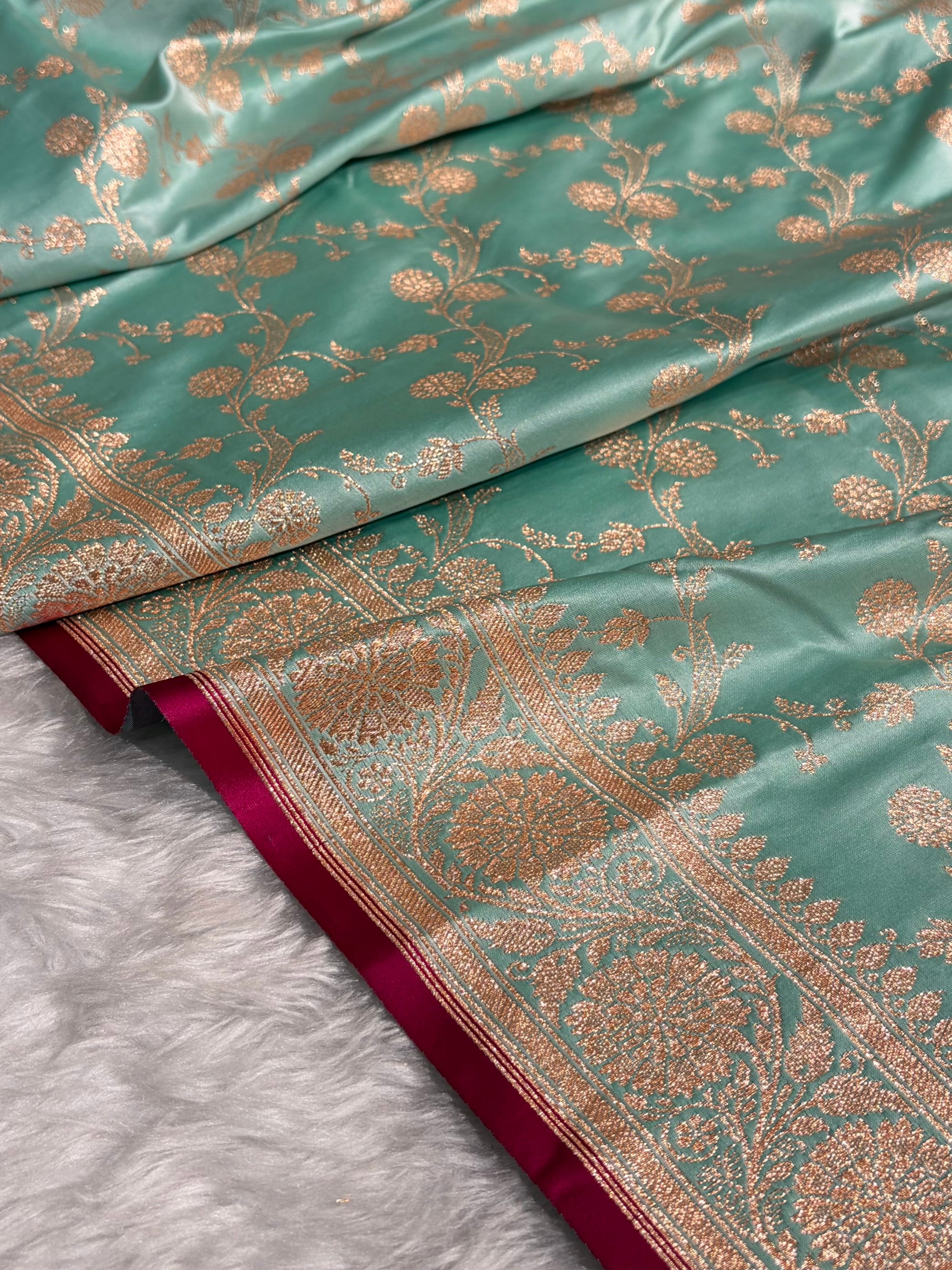 Bananas Sea Green Cross Satin Katan Silk Saree SK17