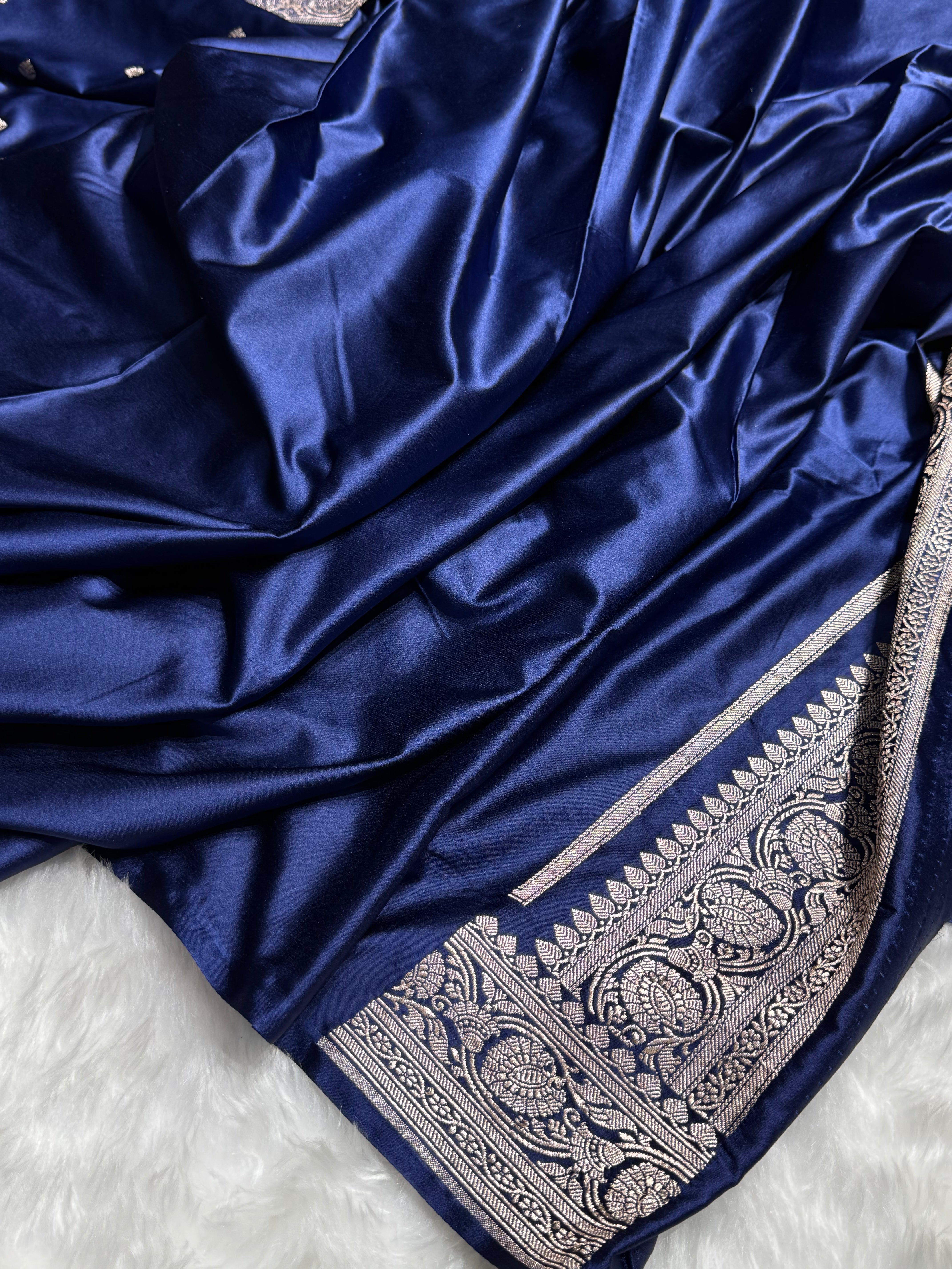 Navy Mashru Satin Silk Booti
