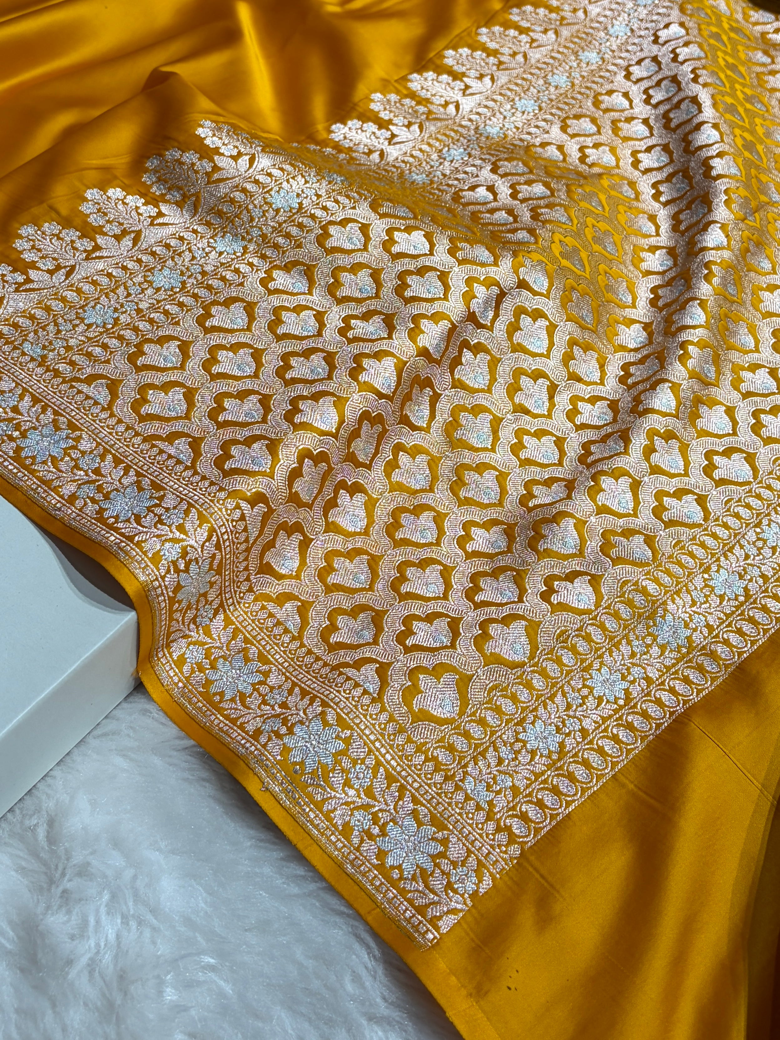 Mustard Shades Plain Banarasi With Minakari Floral Border Mashru Silk Saree MSM-123