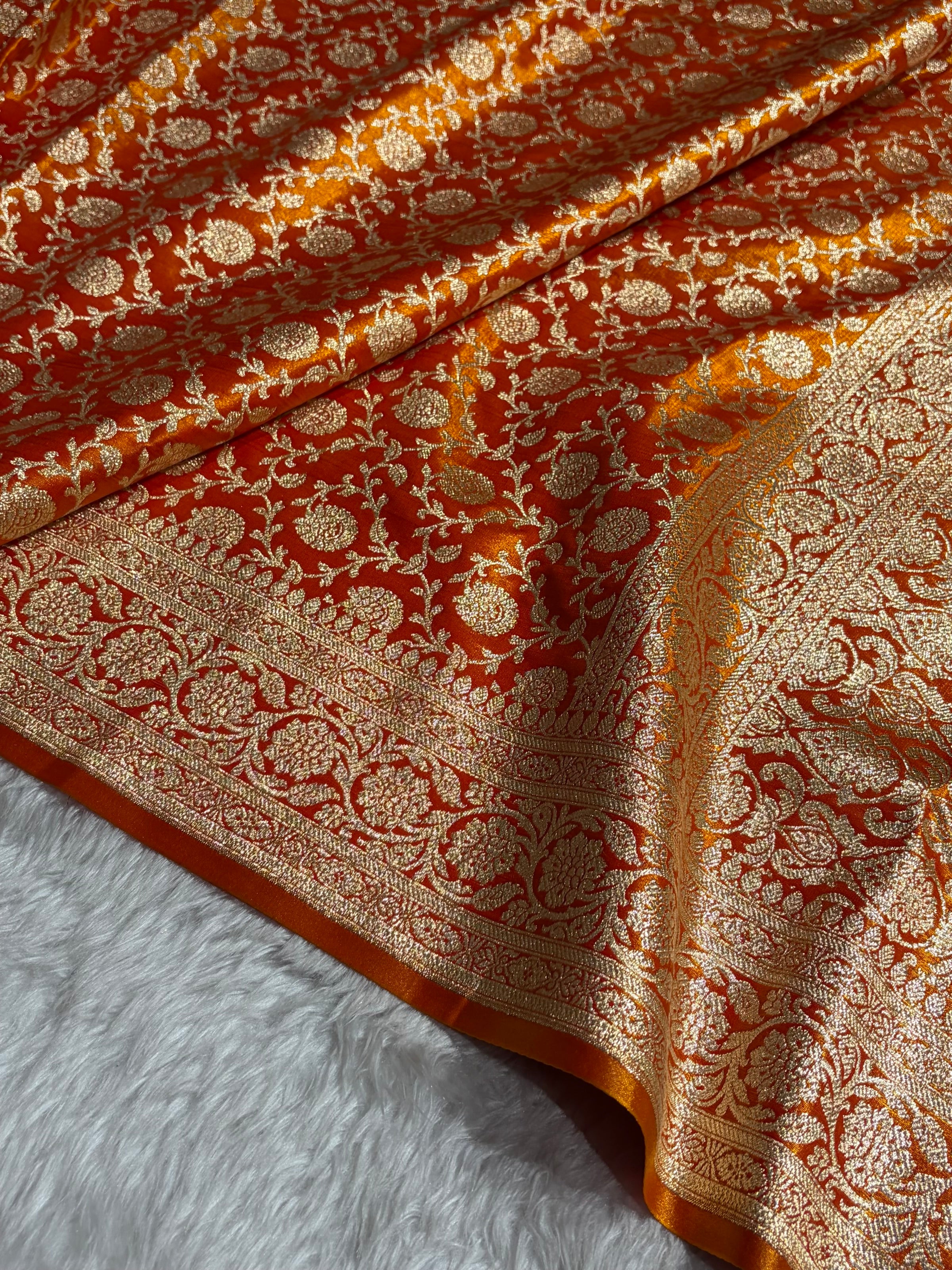 Banarasi Satin Silk Jaal in Fire Gold Shades SS21
