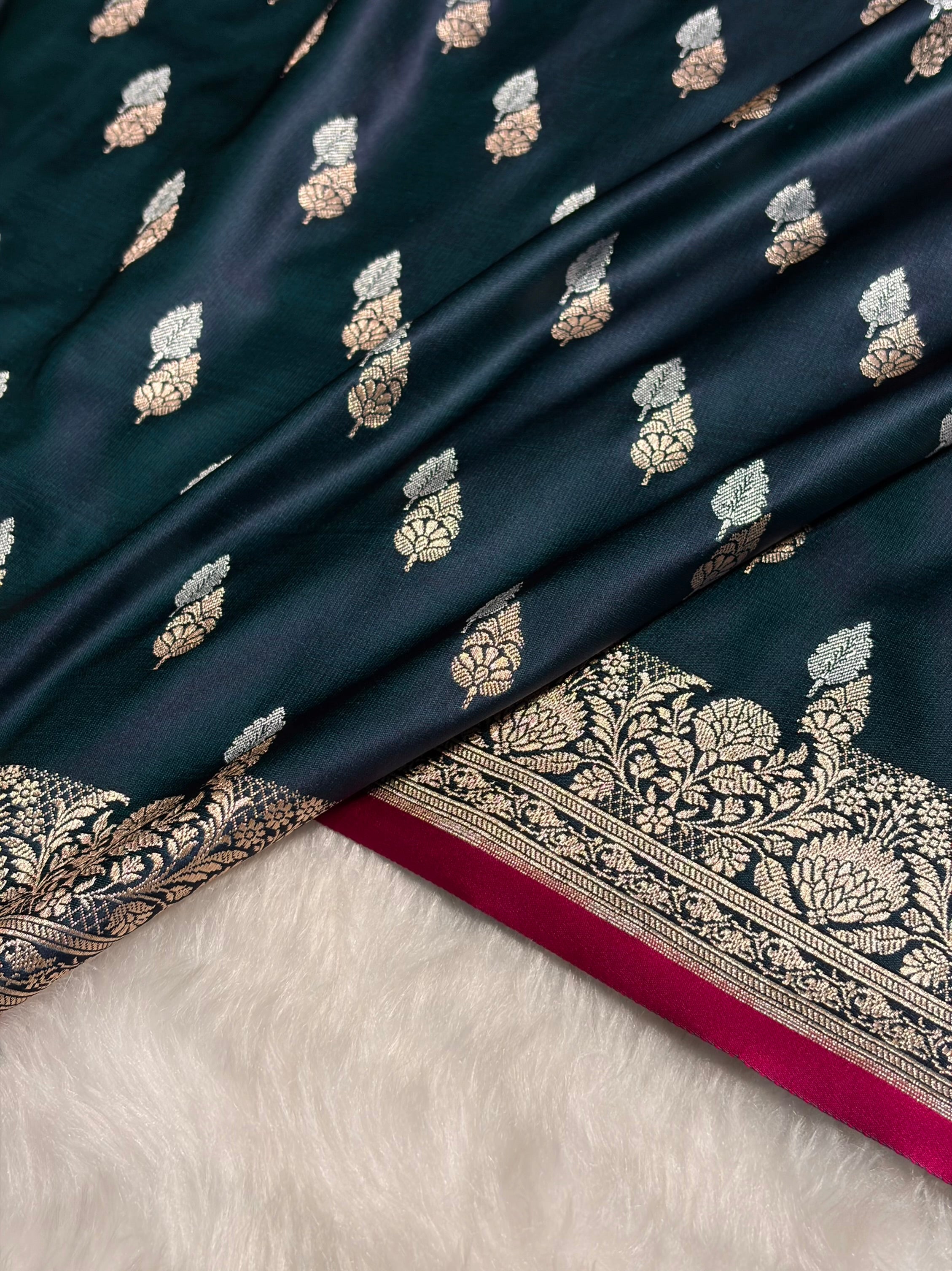 Dark Rama Shades Floral Booti Mashru Silk Saree MSM-69