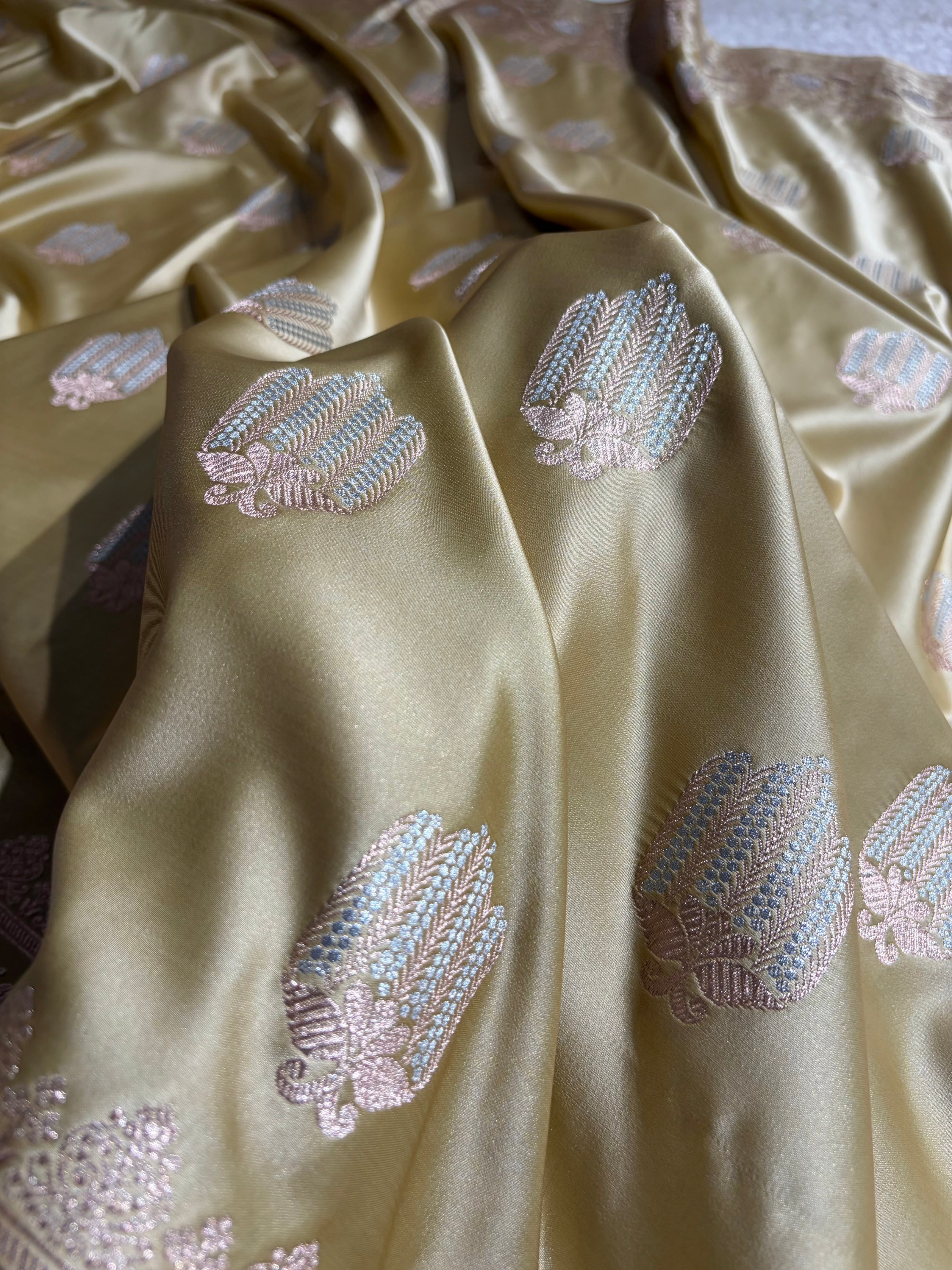 Tusser Shades Banarasi Boota Pattern Minakari Floral Mashru Silk Saree MSM-122