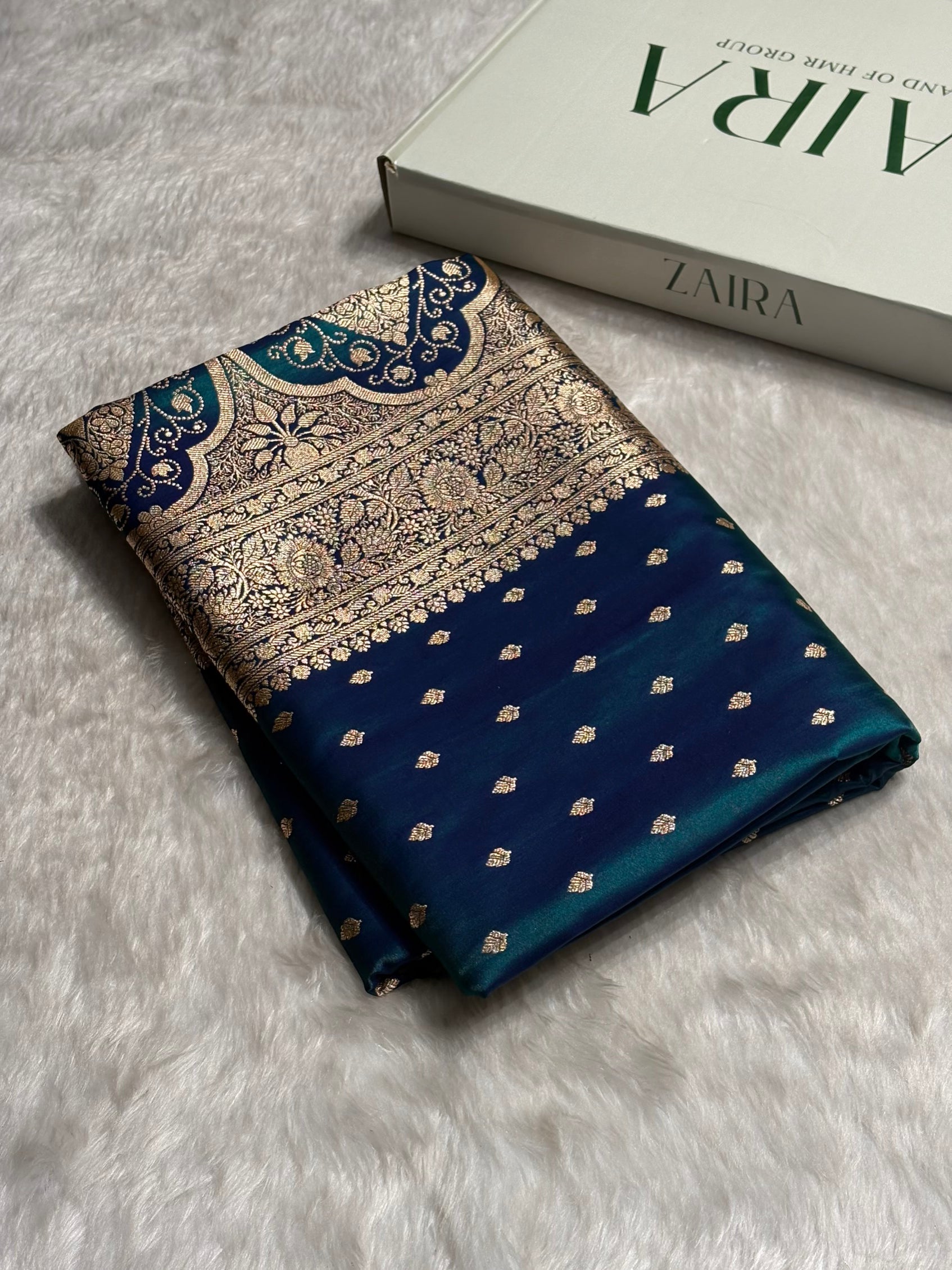 Ultra Light Weight Satin Silk Booti in Peacock Shades SS06