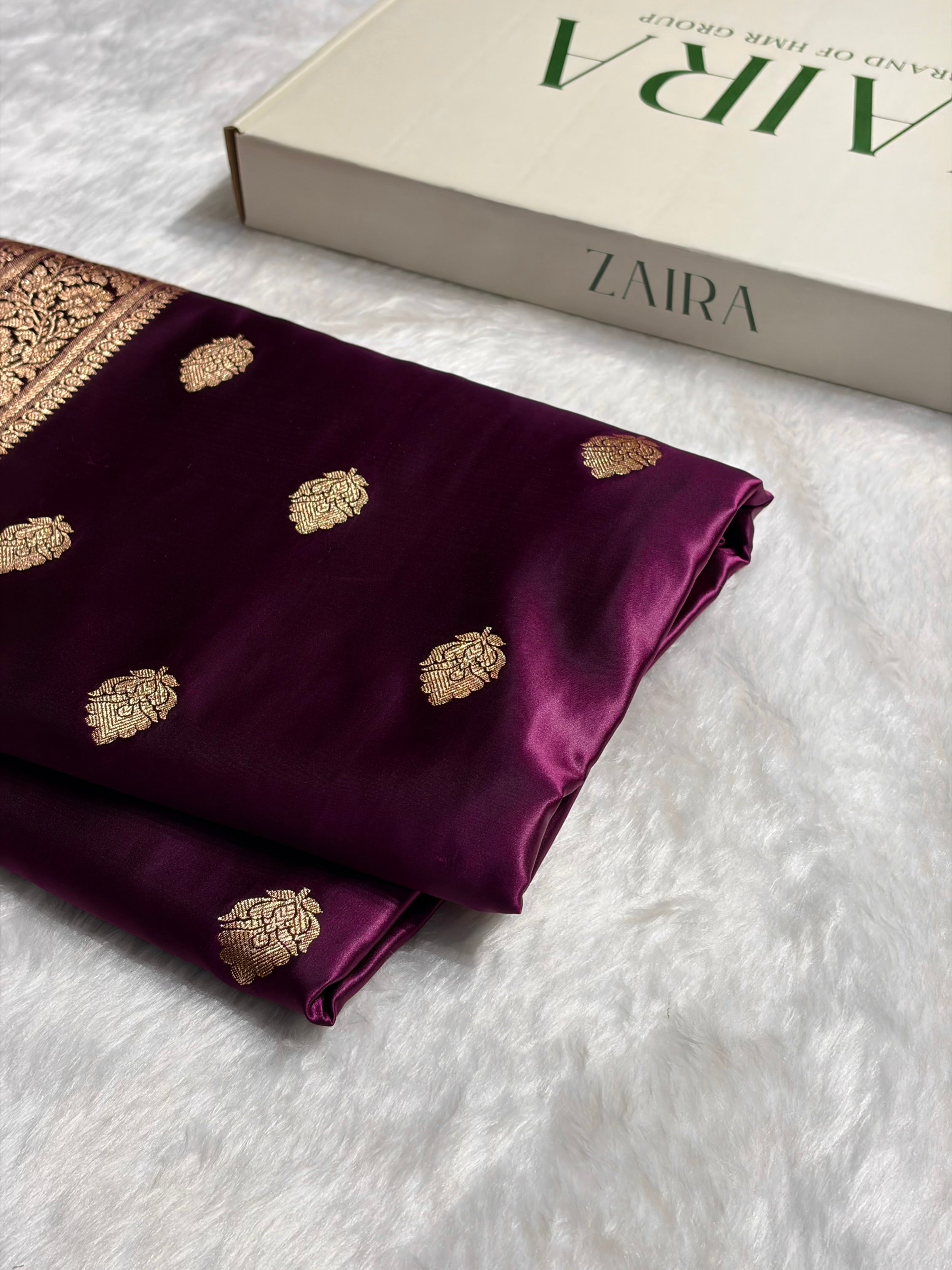 Wine Booti Pattern Satin Katan Silk Saree SK65