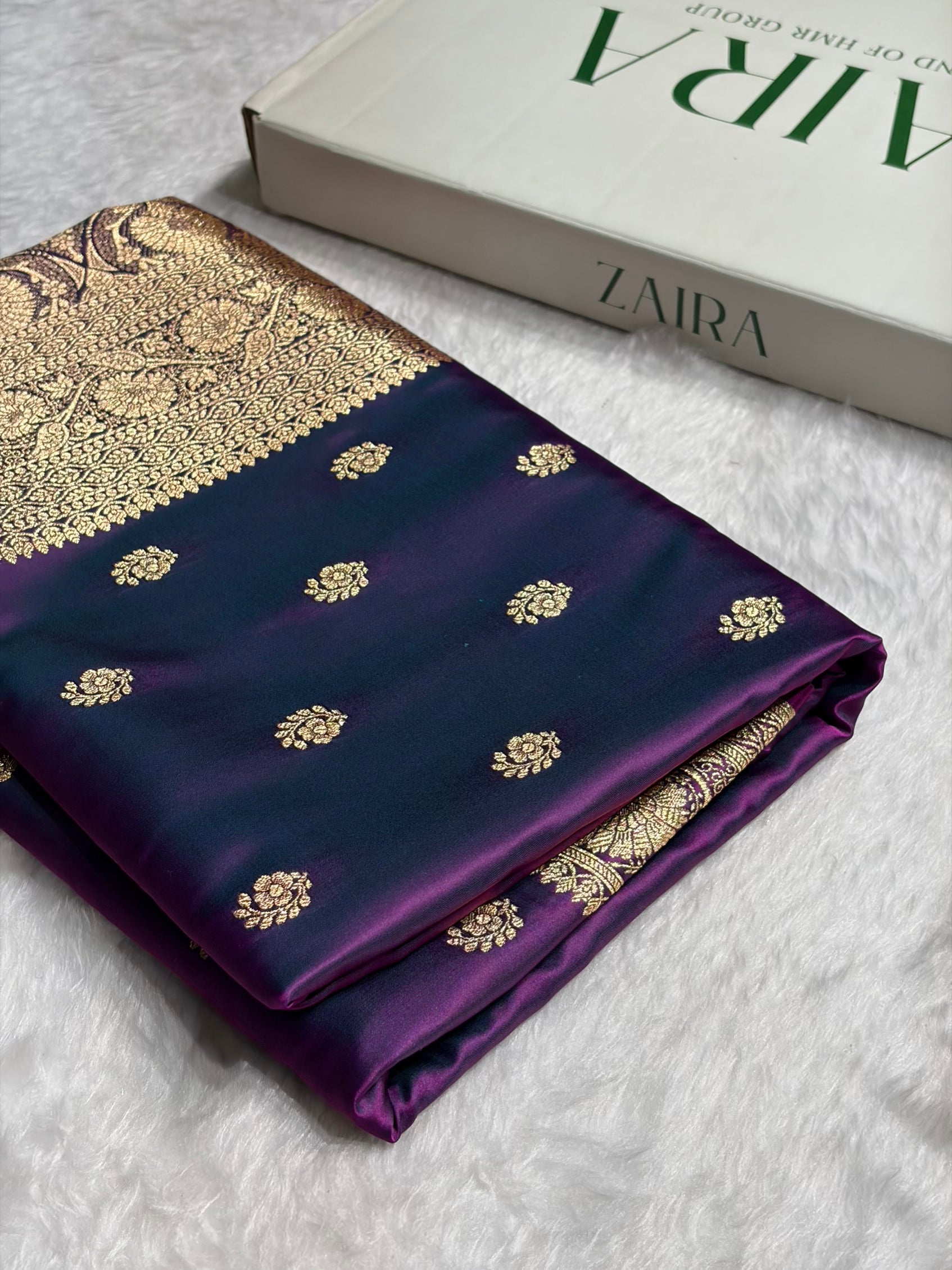 Wine Floral Boota Pattern Satin Katan Silk Saree SK72