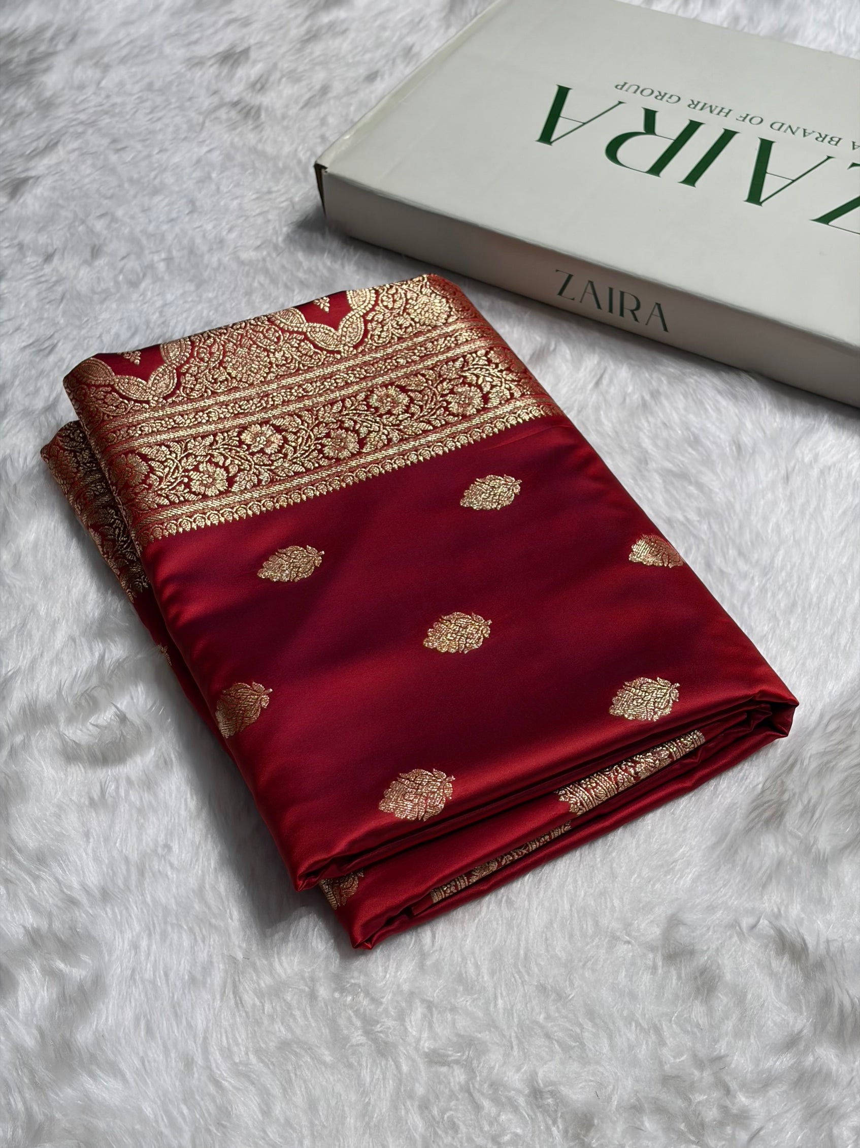 Magentc Red Booti Pattern Satin Katan Silk Saree SK65