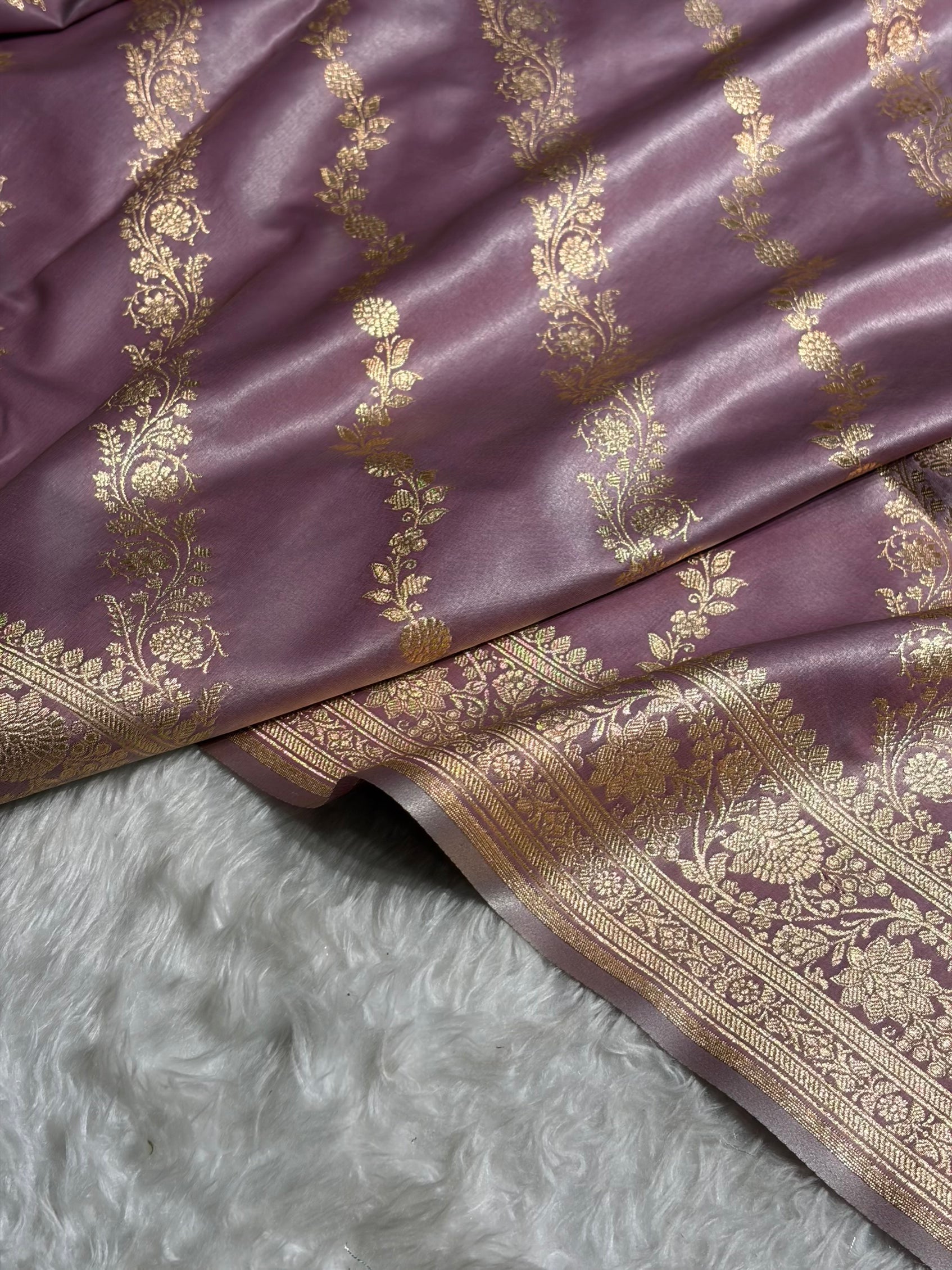 Banarasi Light Weight Satin Silk Dusty Lavender Cross SS10