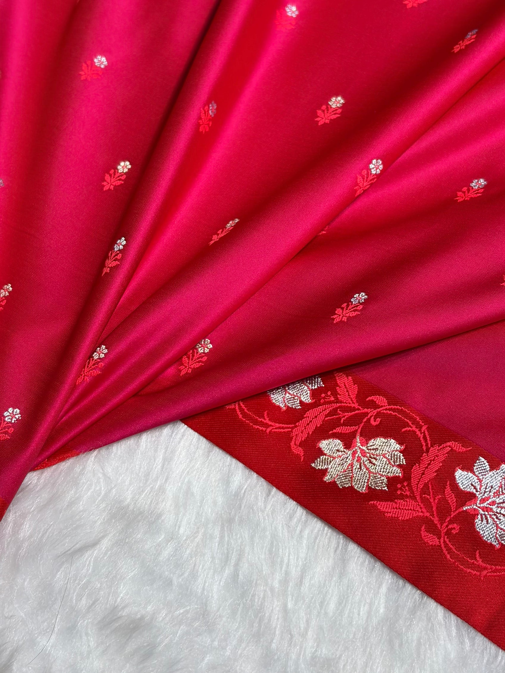 Rani With Red Floral Boota With Floral Border Mashru Silk Saree MSM 78